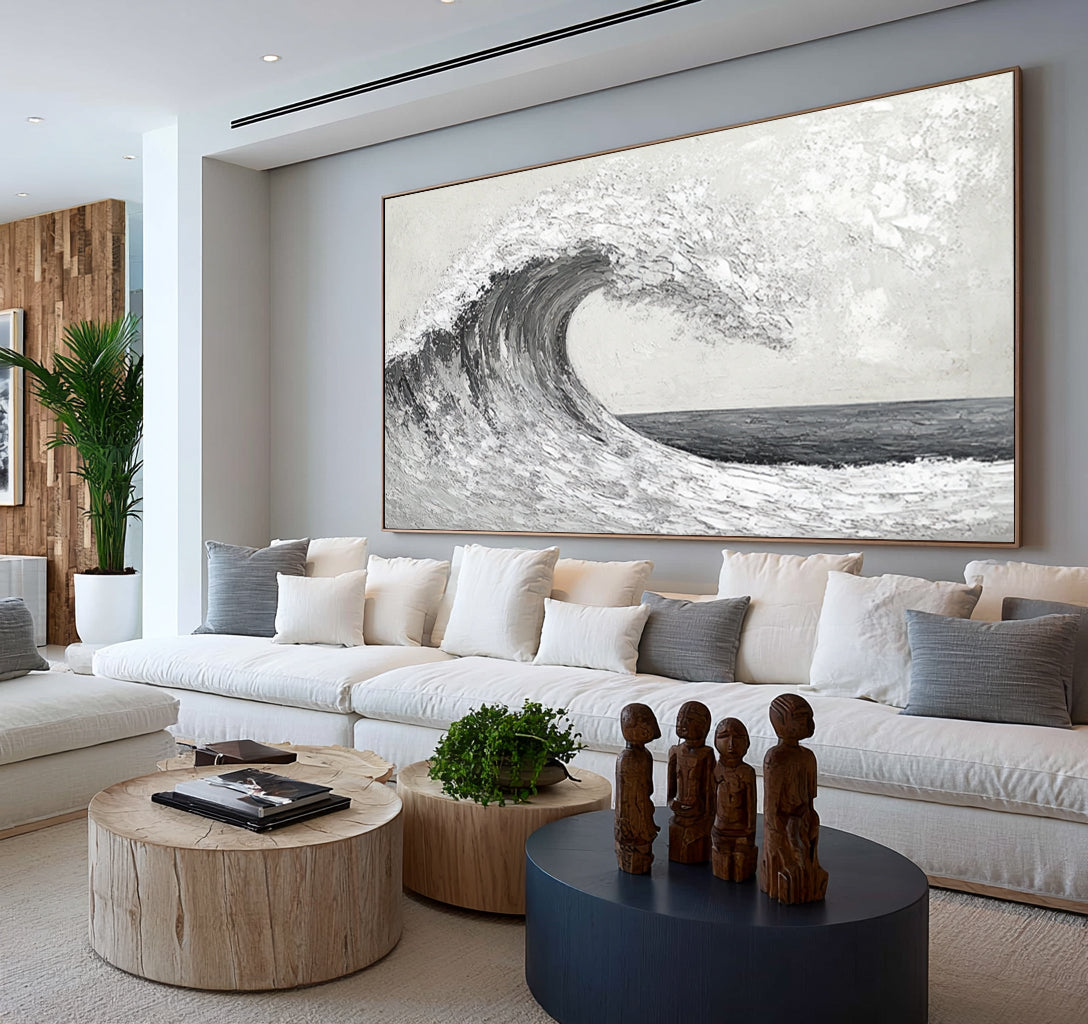 Silent Ocean Wave Hand Painted Seascape Oil Painting Textured Contemporary Ocean Wall Artwork