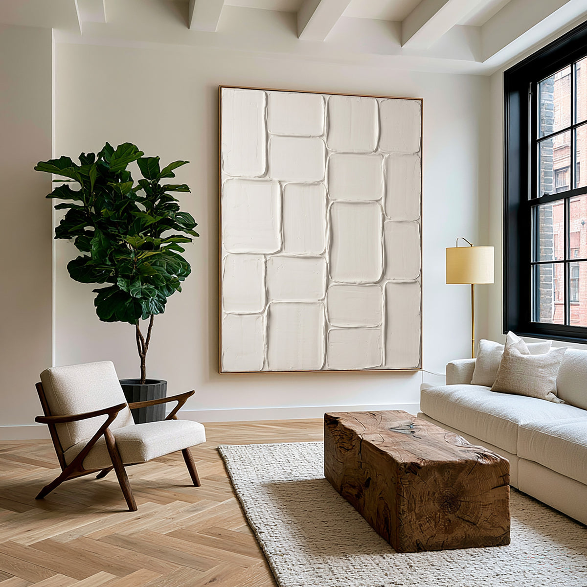 Quiet Mosaic Large White Textured Abstract Wall Art Modular Sculptural Relief Contemporary Minimalist Decor