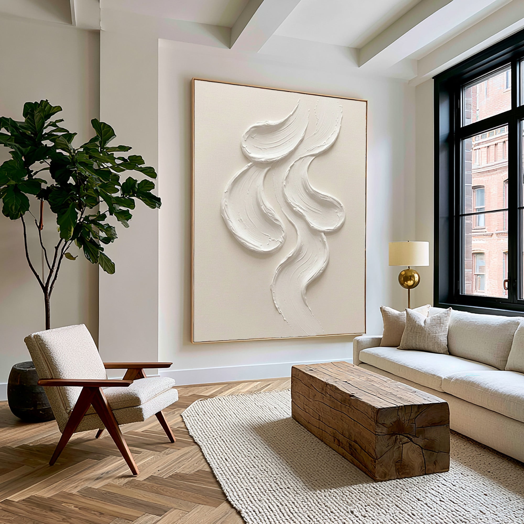 Large Textured White Wall Art Abstract Oil Painting Minimalist Sculptural Relief Artwork Neutral Modern Luxury Home Decor