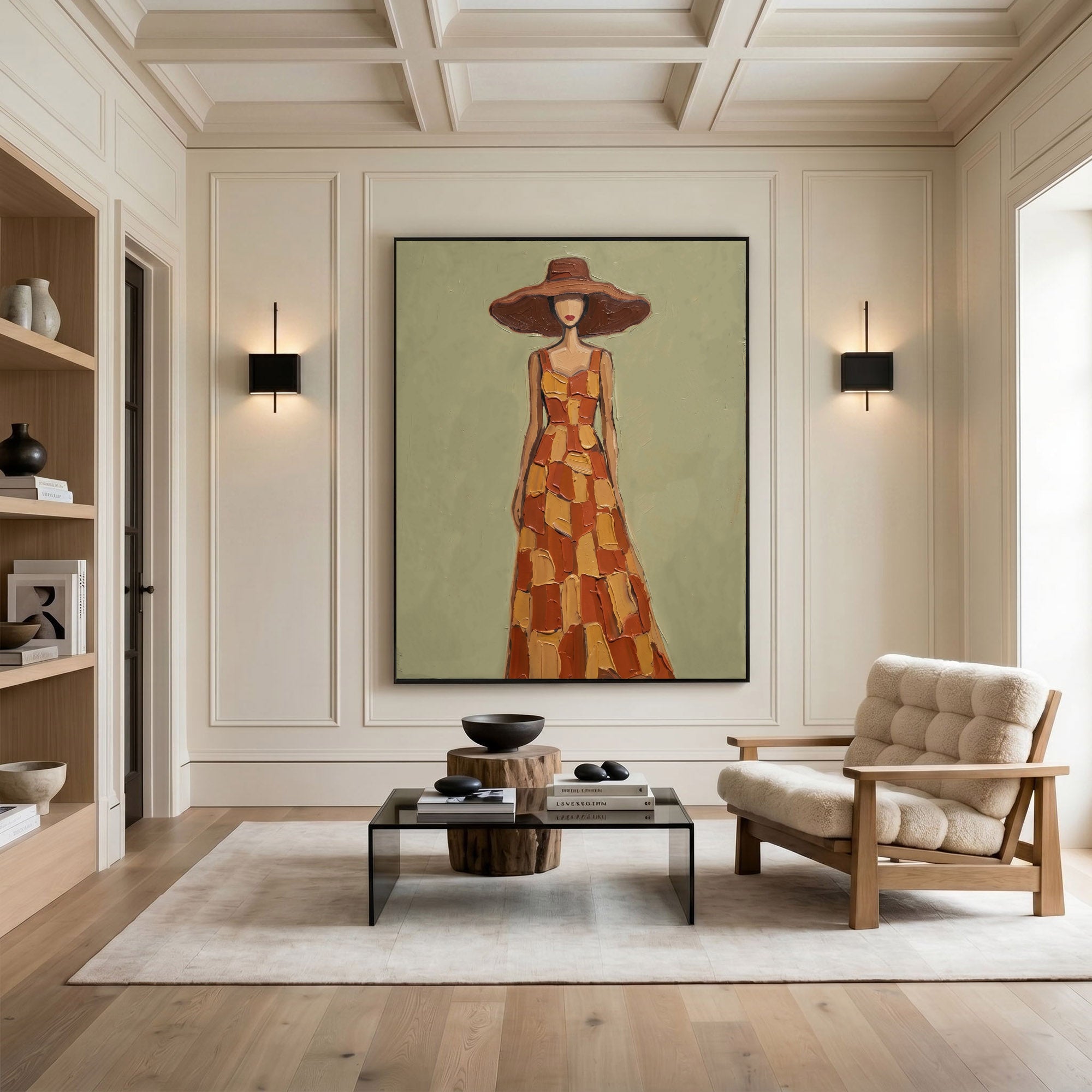 Large Modern Woman Portrait Wall Art Abstract Oil Painting Cowgirl Cowboy Vintage Americana Art Western Ranch Style Decor