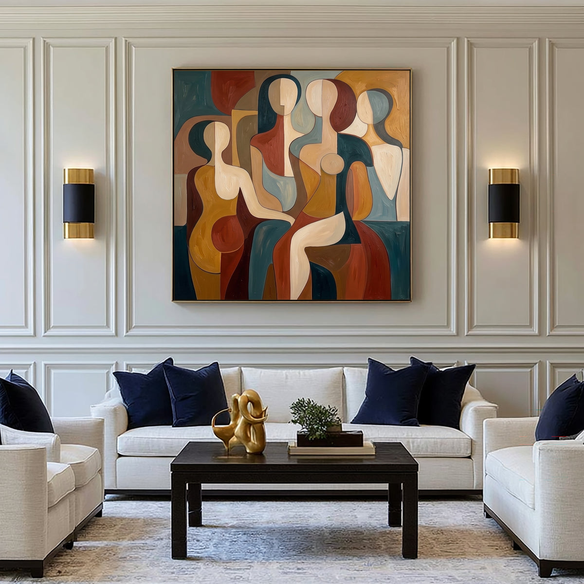 Large Elegant Abstract Figurative Statement Wall Art Modern Female Portrait Oil Painting Geometric Contemporary Artwork Luxury Home Decor