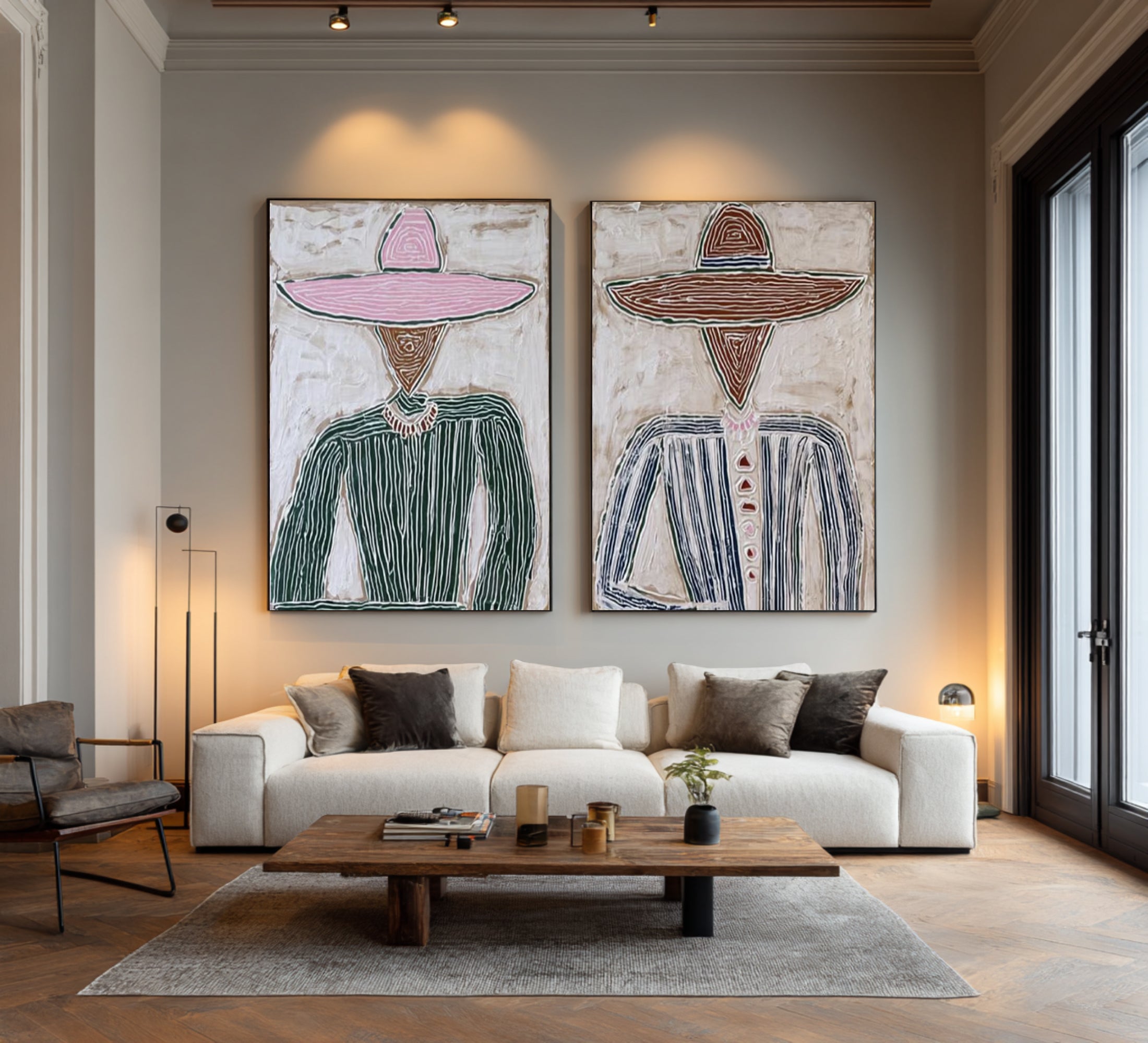 Oversized Contemporary Couple Canvas Art Minimalist Figurative Painting | KeiraArt