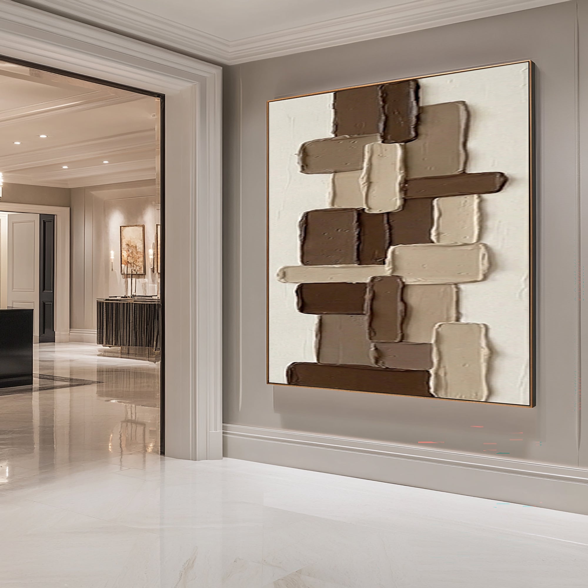 Large Brown Textured Abstract Wall Art Hand Painted Geometric Canvas 