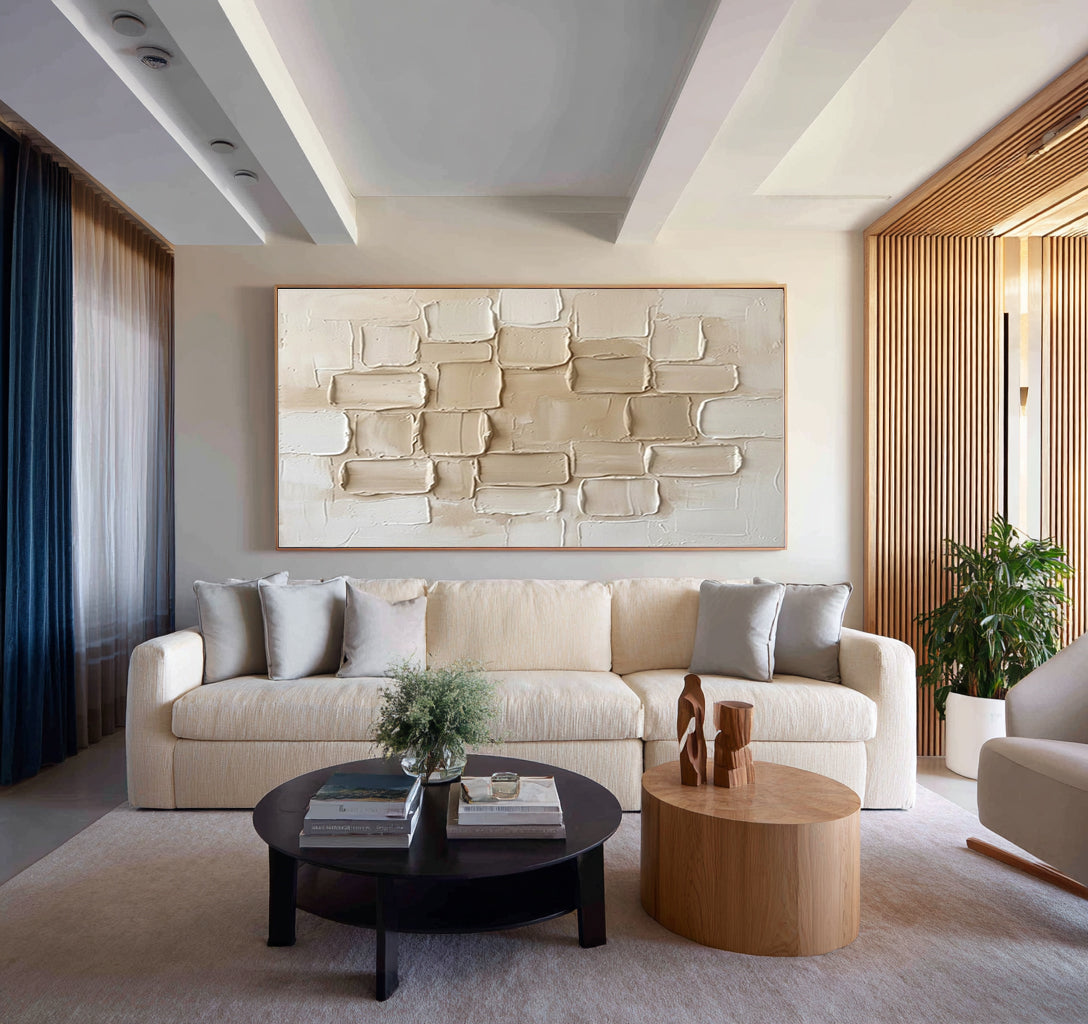 Large Neutral Architectural Texture Wall Art Modern Horizontal Canvas| KeiraArt 