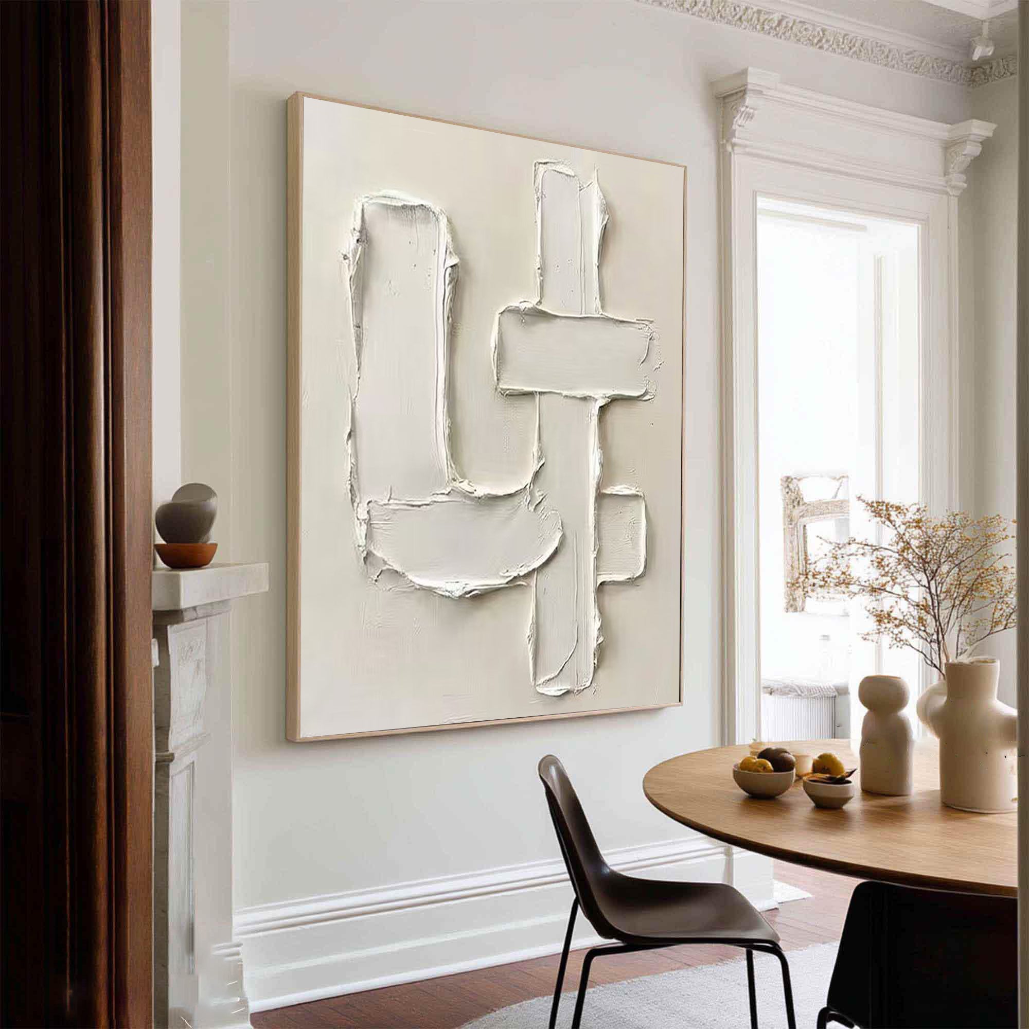 Large Contemporary Abstract Texture Painting in Soft Ivory and Beige