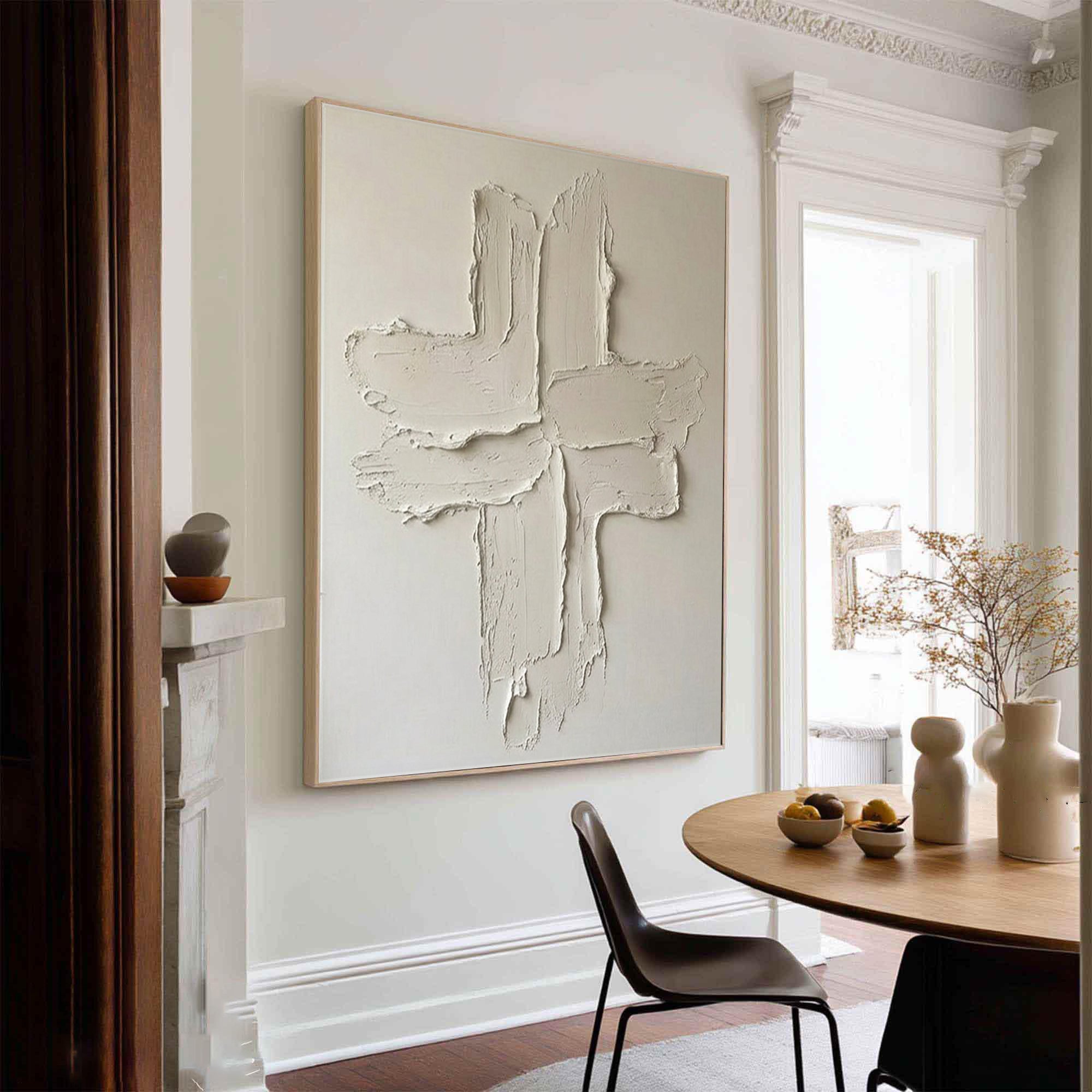Large Contemporary Relief Painting with Abstract Cross Brush Texture