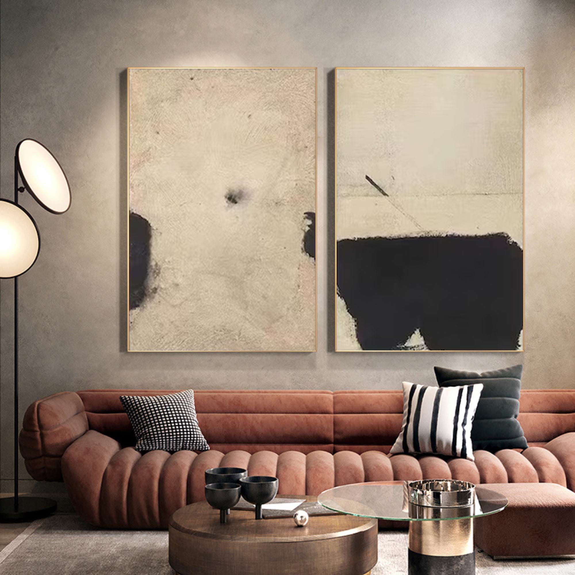 Modern Minimalist Abstract Art Dual Panels for a Refined Look #MMAS 065