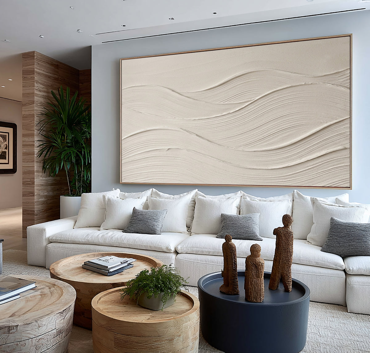 Large Organic Abstract Flowing Lines Wall Art White Textured Oil Painting Minimalist Sculptural Relief Contemporary Neutral Home Decor