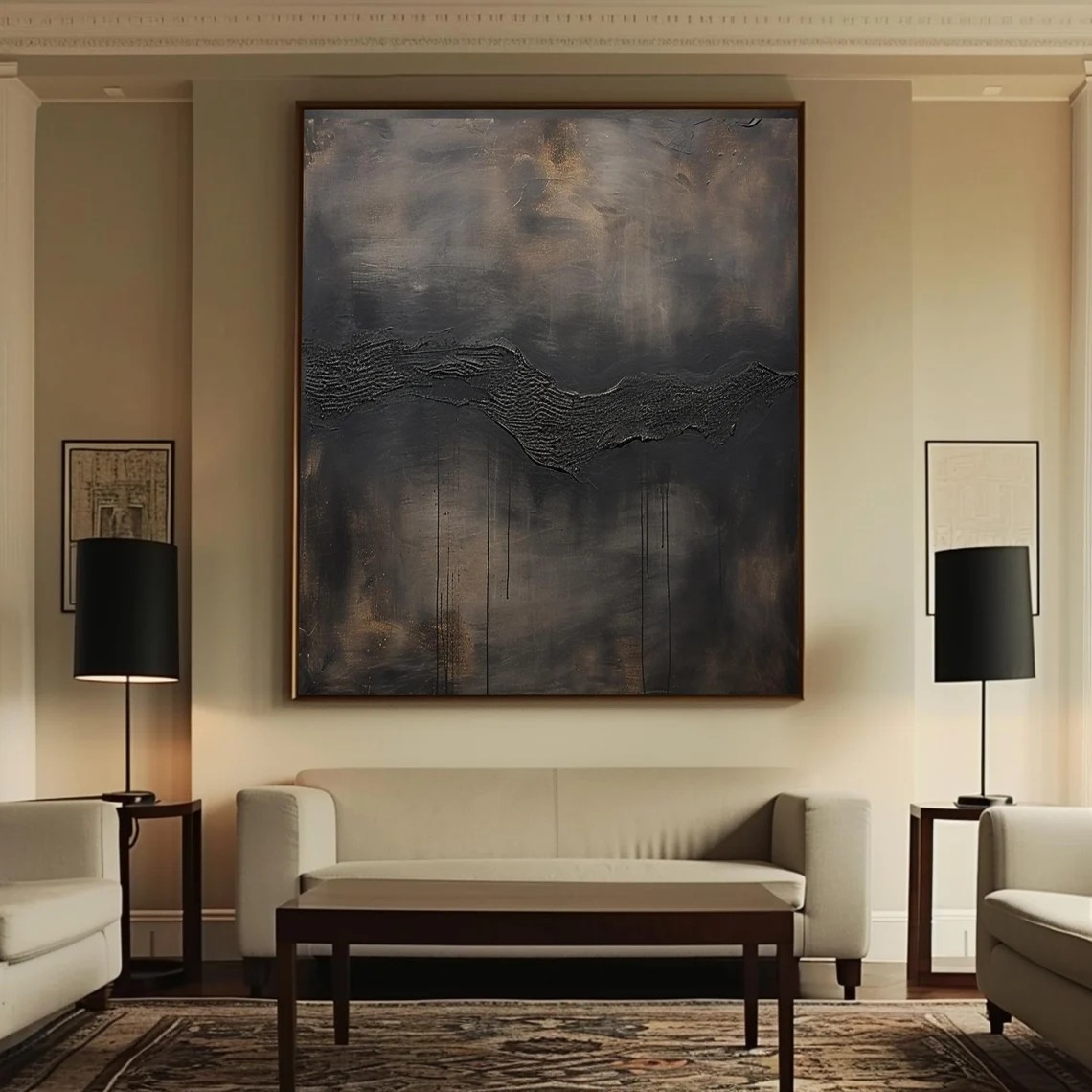 Oversized Dark Textured Abstract Painting for Luxury Interiors #AP 105