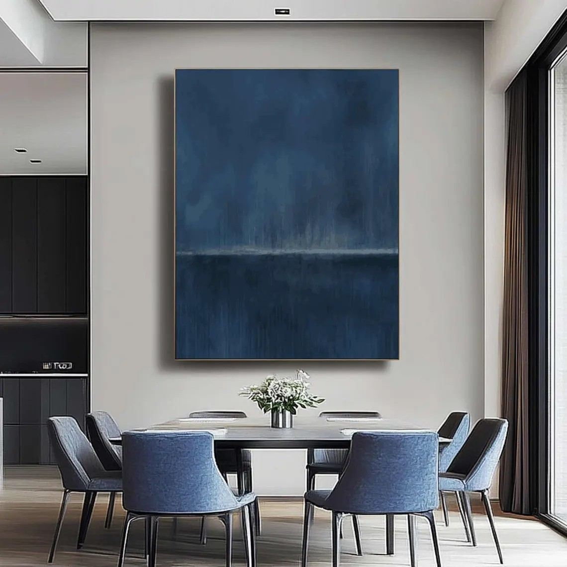 Deep Blue Abstract Canvas Art Modern Minimalist Wall Decor #AP 074