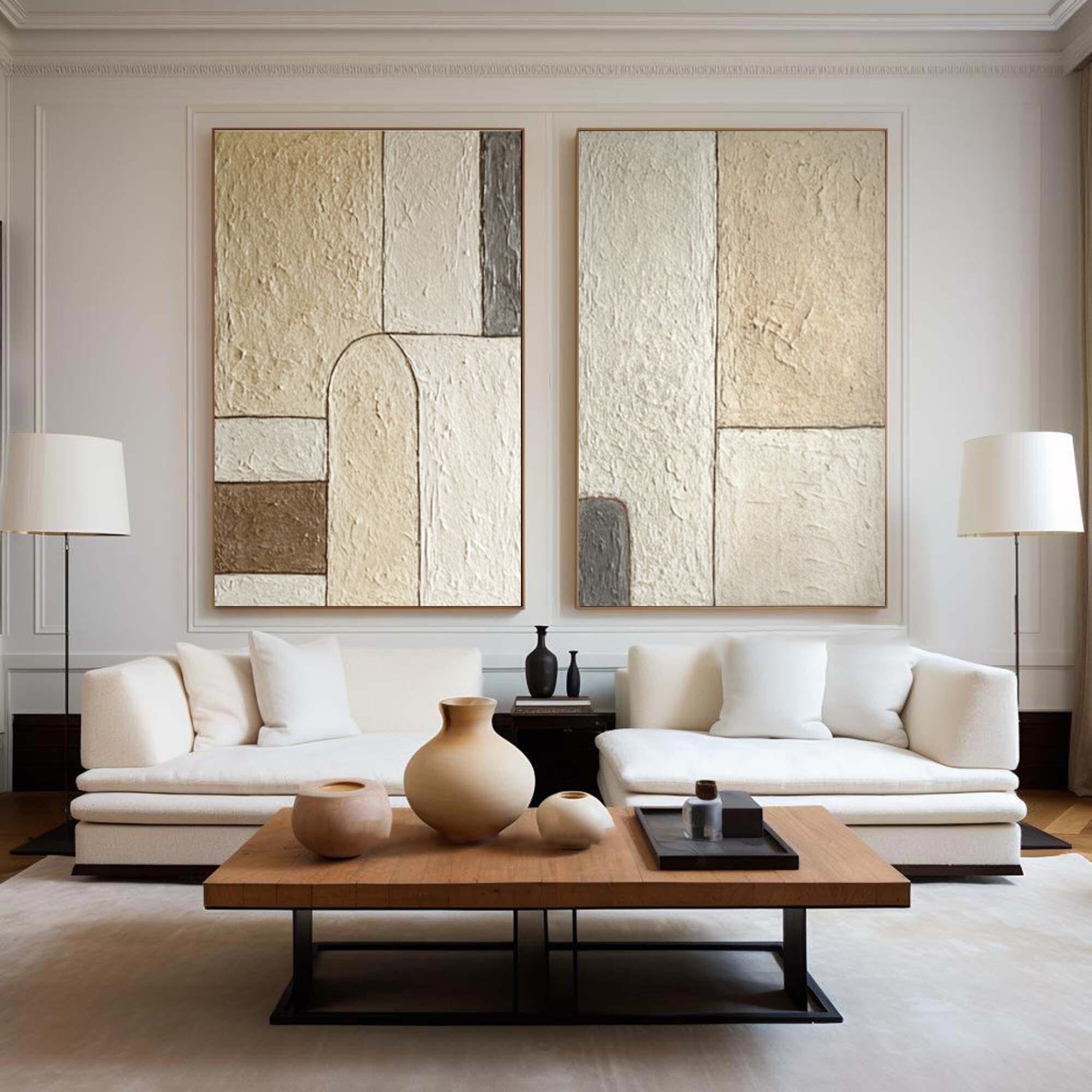 Abstract Geometric Wall Art - Earth Tones Canvas Set Of 2 #AG 049