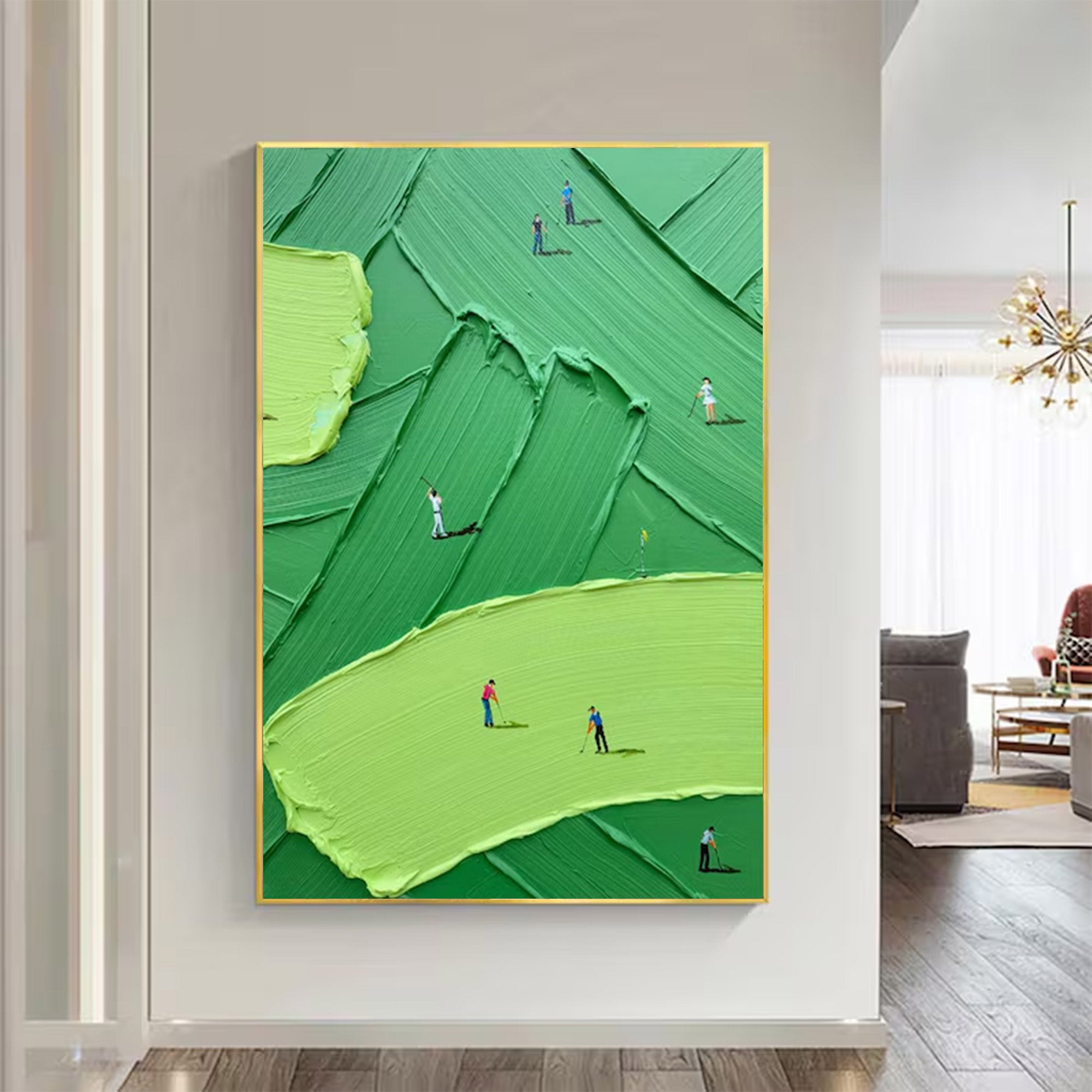 Modern Golf Art - Large Impasto Green Landscape | KeiraArt #AG 099
