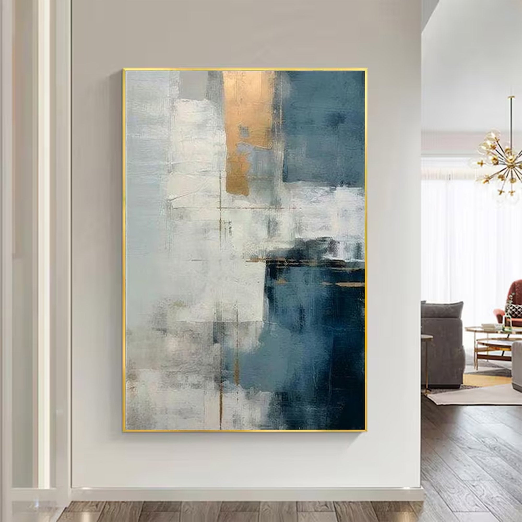 Large Gold & Blue Abstract Art |KeiraArt #AG 132