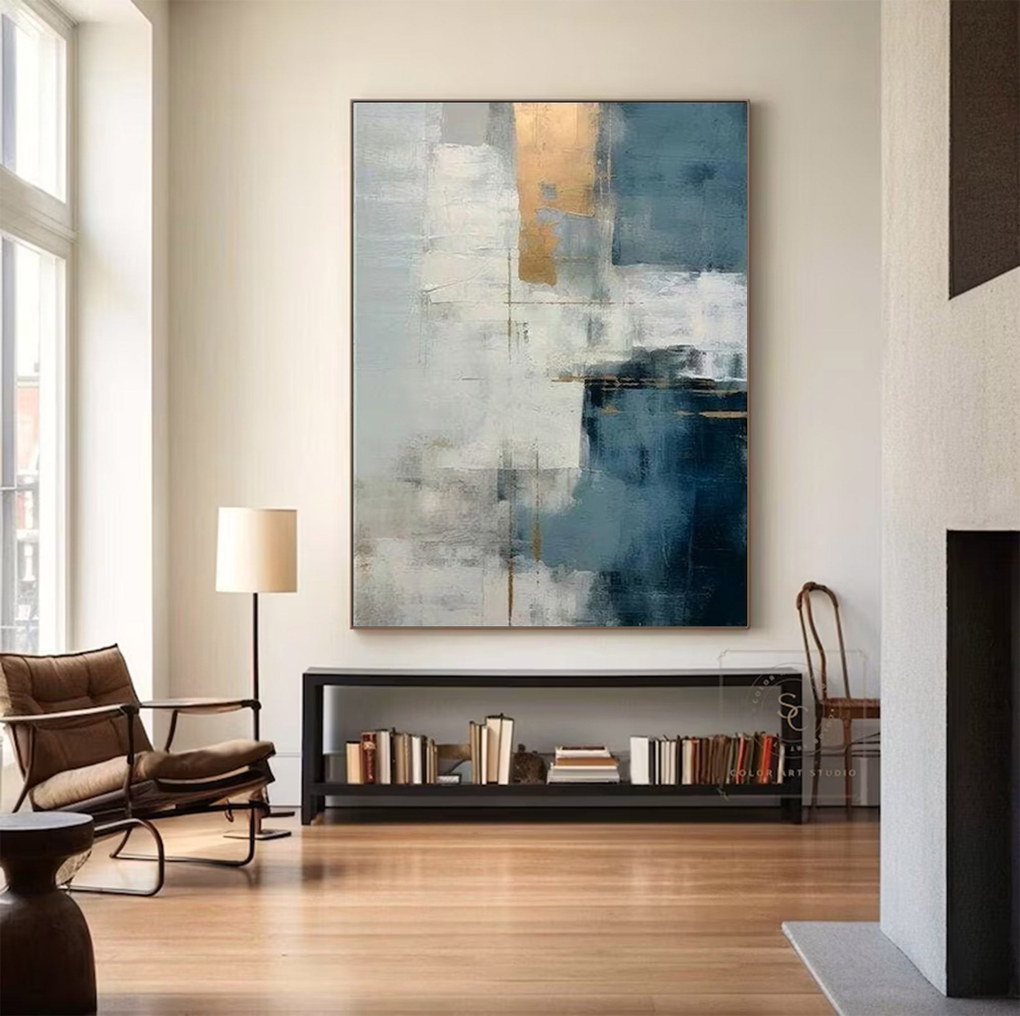 Large Gold & Blue Abstract Art |KeiraArt #AG 132