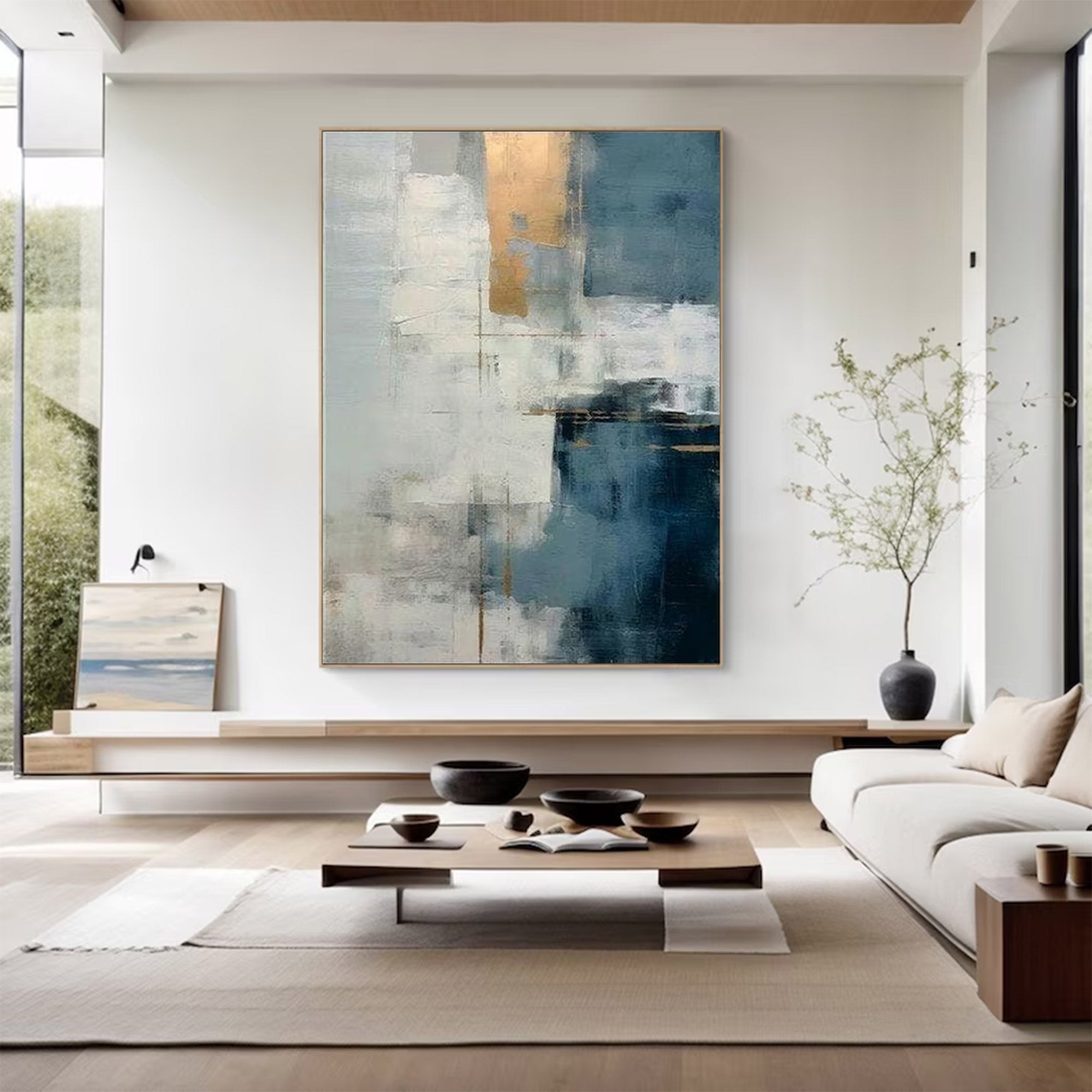 Large Gold & Blue Abstract Art |KeiraArt #AG 132