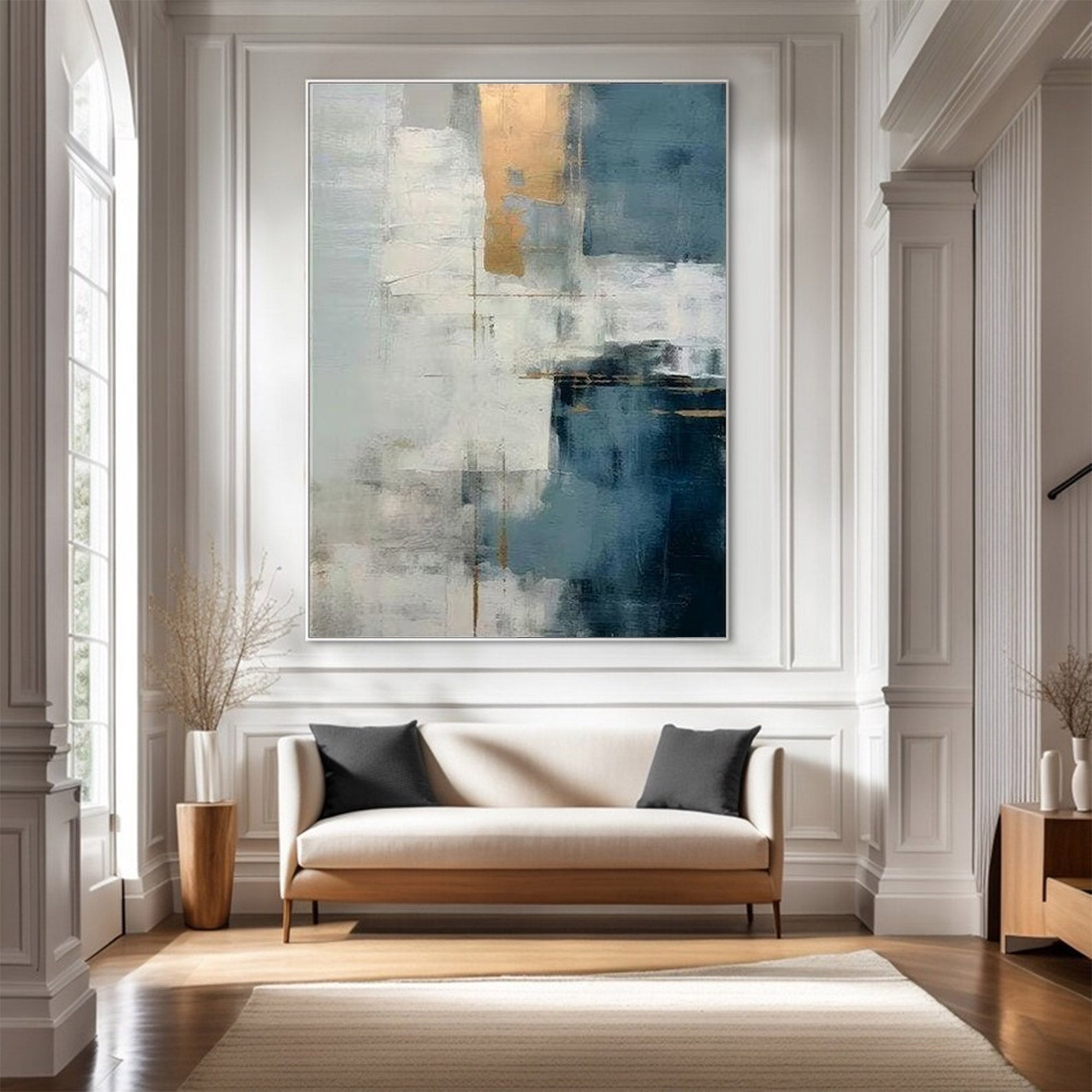 Large Gold & Blue Abstract Art |KeiraArt #AG 132