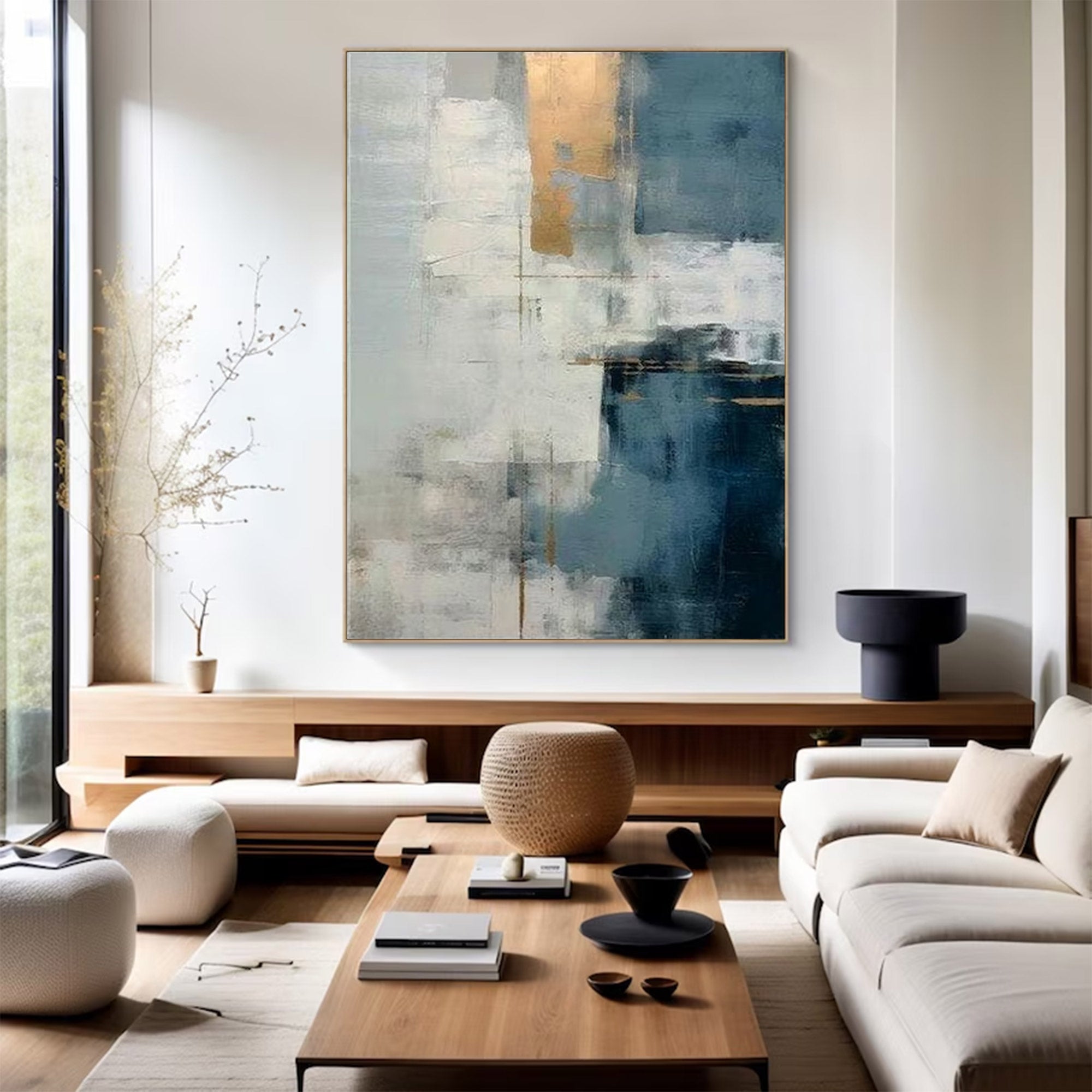 Large Gold & Blue Abstract Art |KeiraArt #AG 132