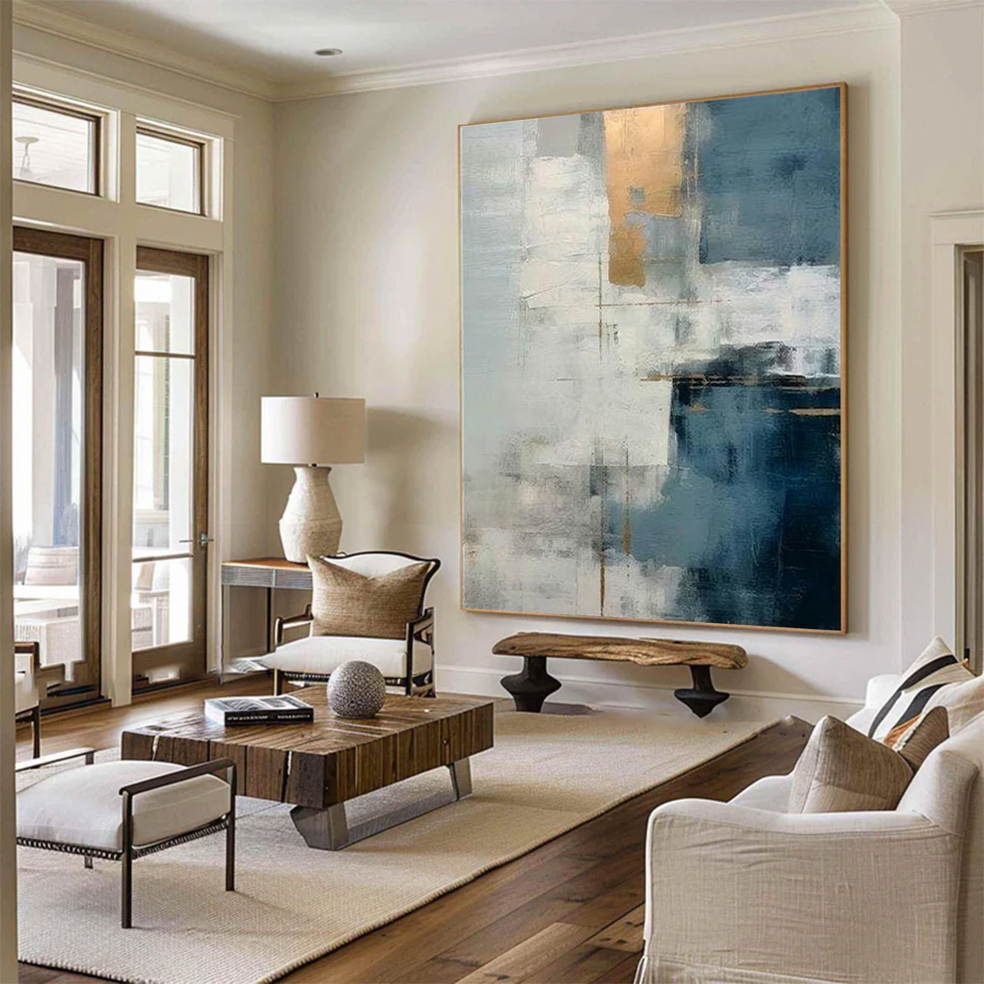 Large Gold & Blue Abstract Art |KeiraArt #AG 132