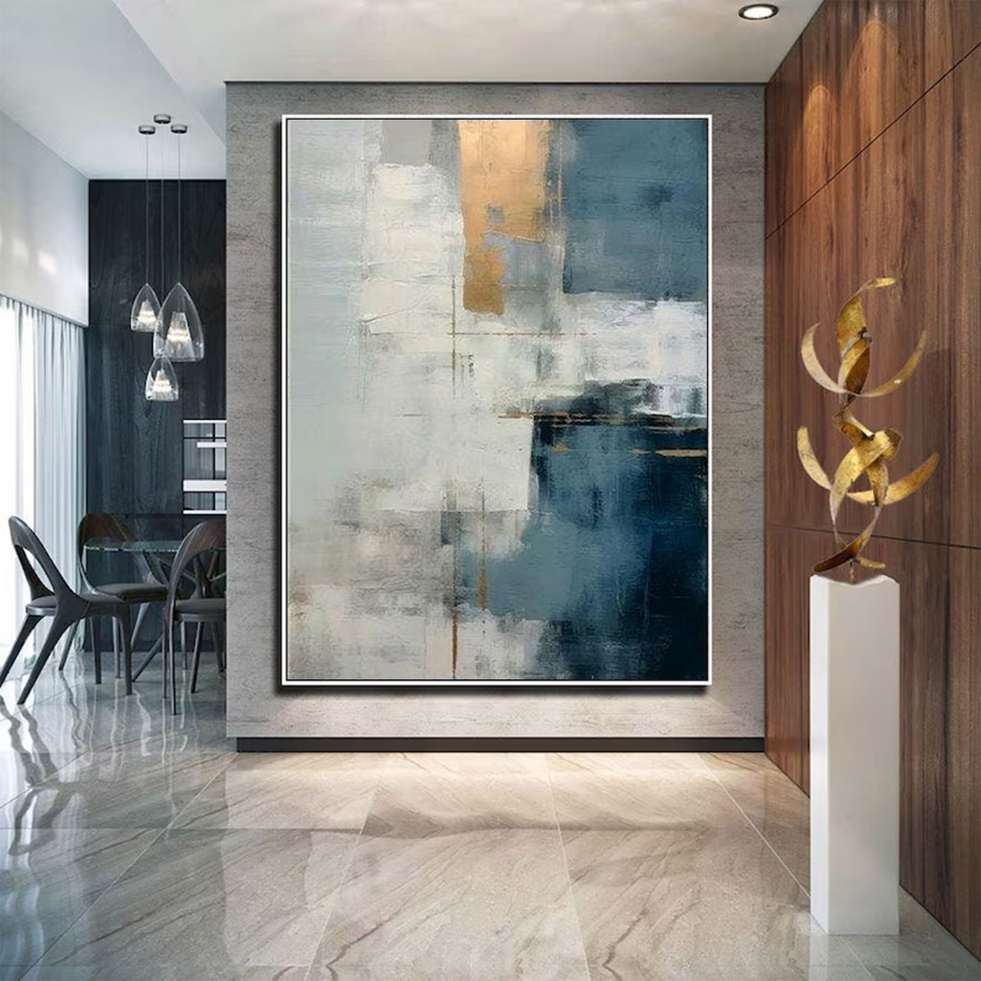Large Gold & Blue Abstract Art |KeiraArt #AG 132