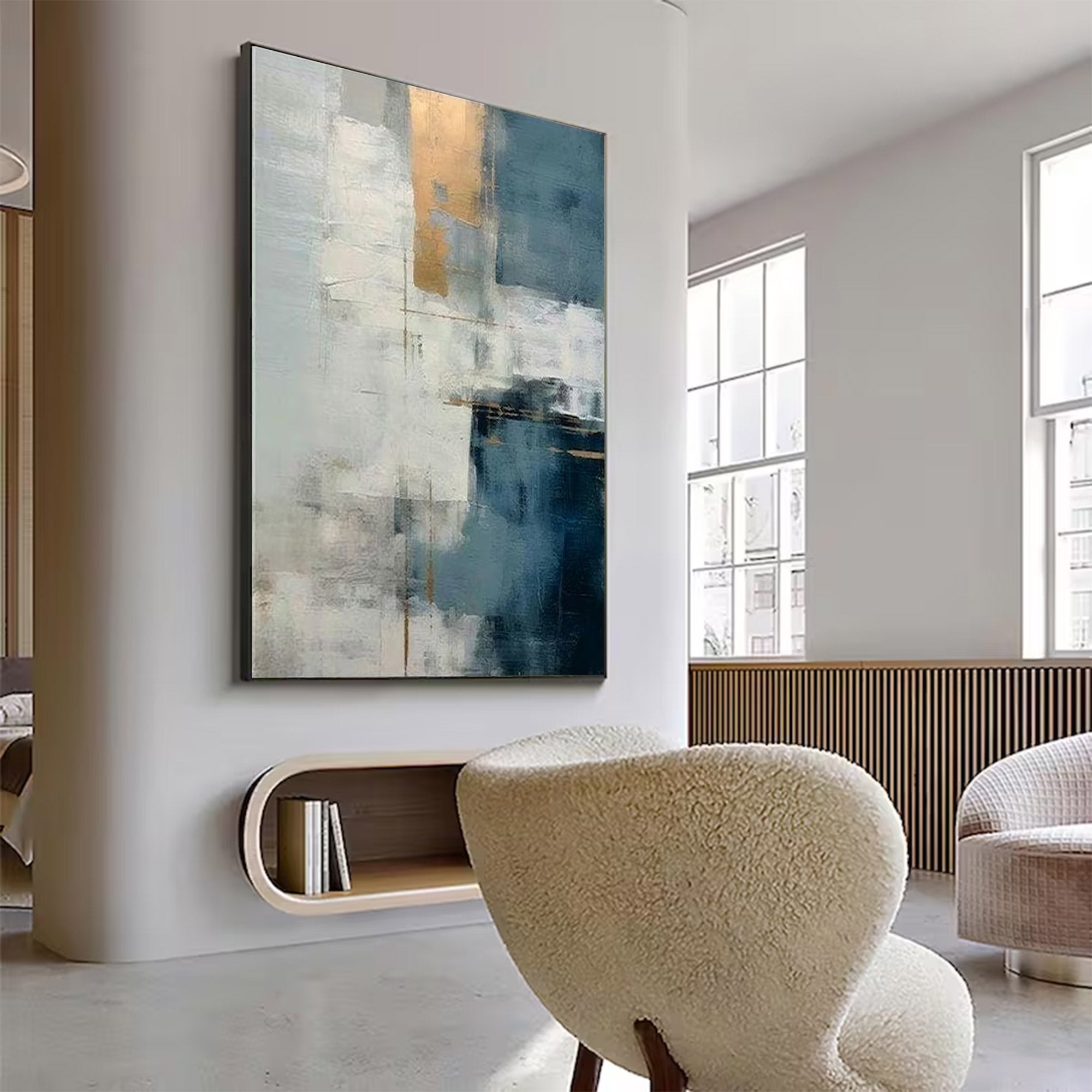 Large Gold & Blue Abstract Art |KeiraArt #AG 132