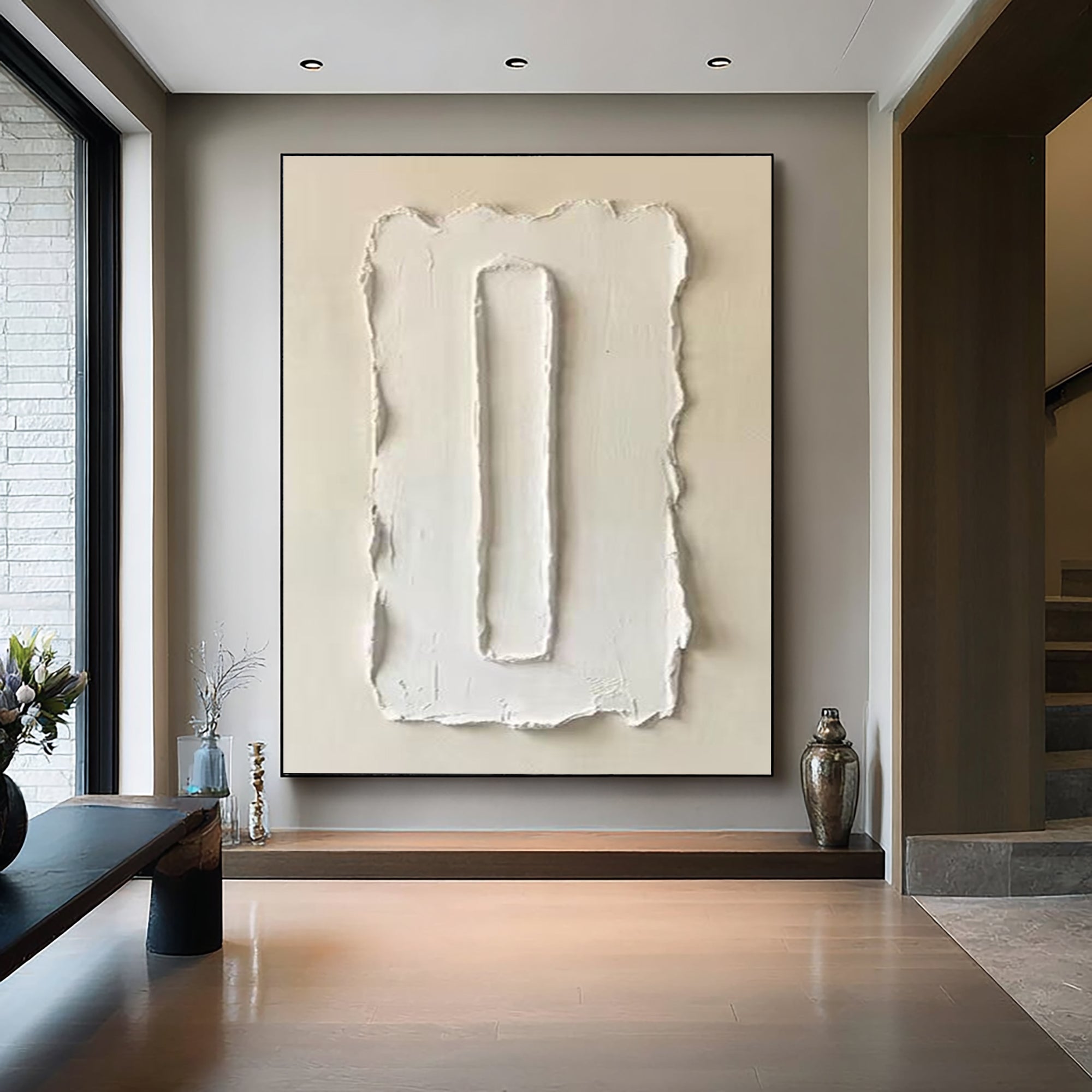 Large Contemporary Relief Wall Art with Soft Ivory Texture Design