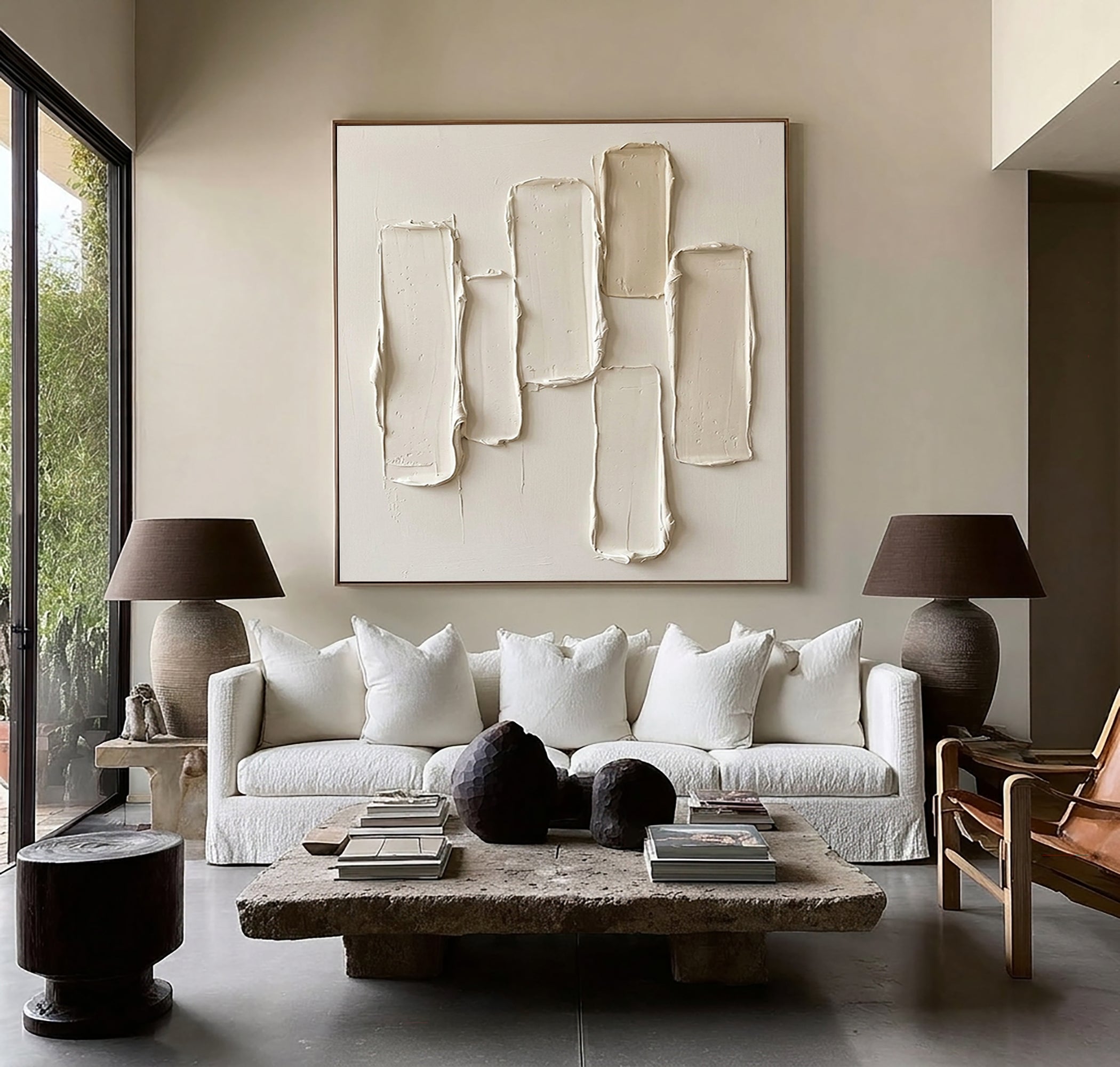 Large Quiet Vertical Structure Wall Art Contemporary Neutral Texture Painting