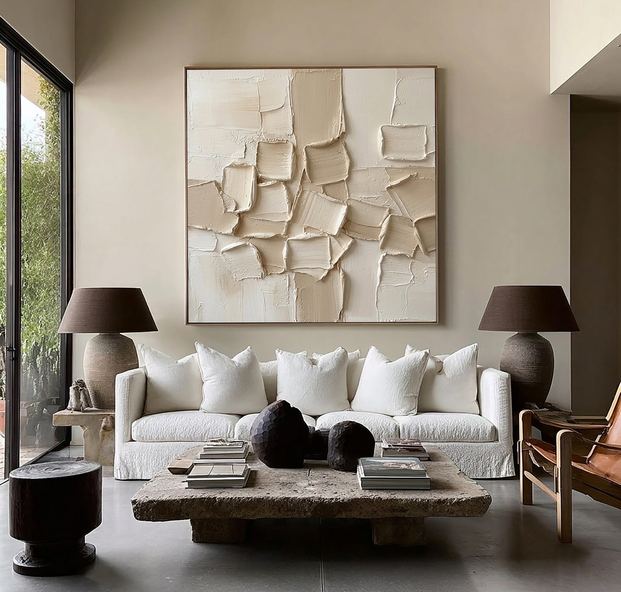 Large Mineral Relief Composition Wall Art Neutral Textured Canvas Painting