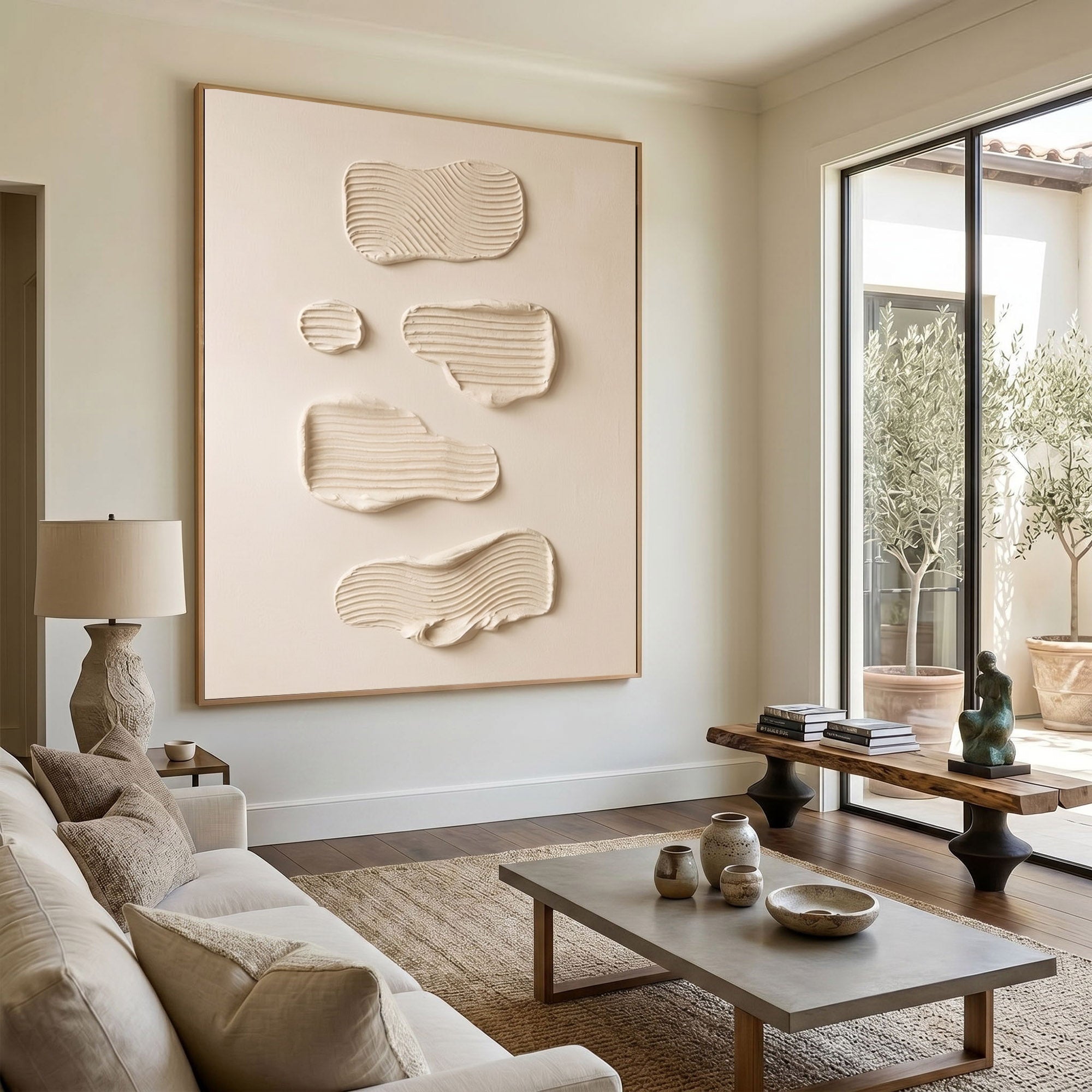 Large Modern Abstract Textured Wall Art Organic Plaster Painting Neutral Minimalist Interior Decor