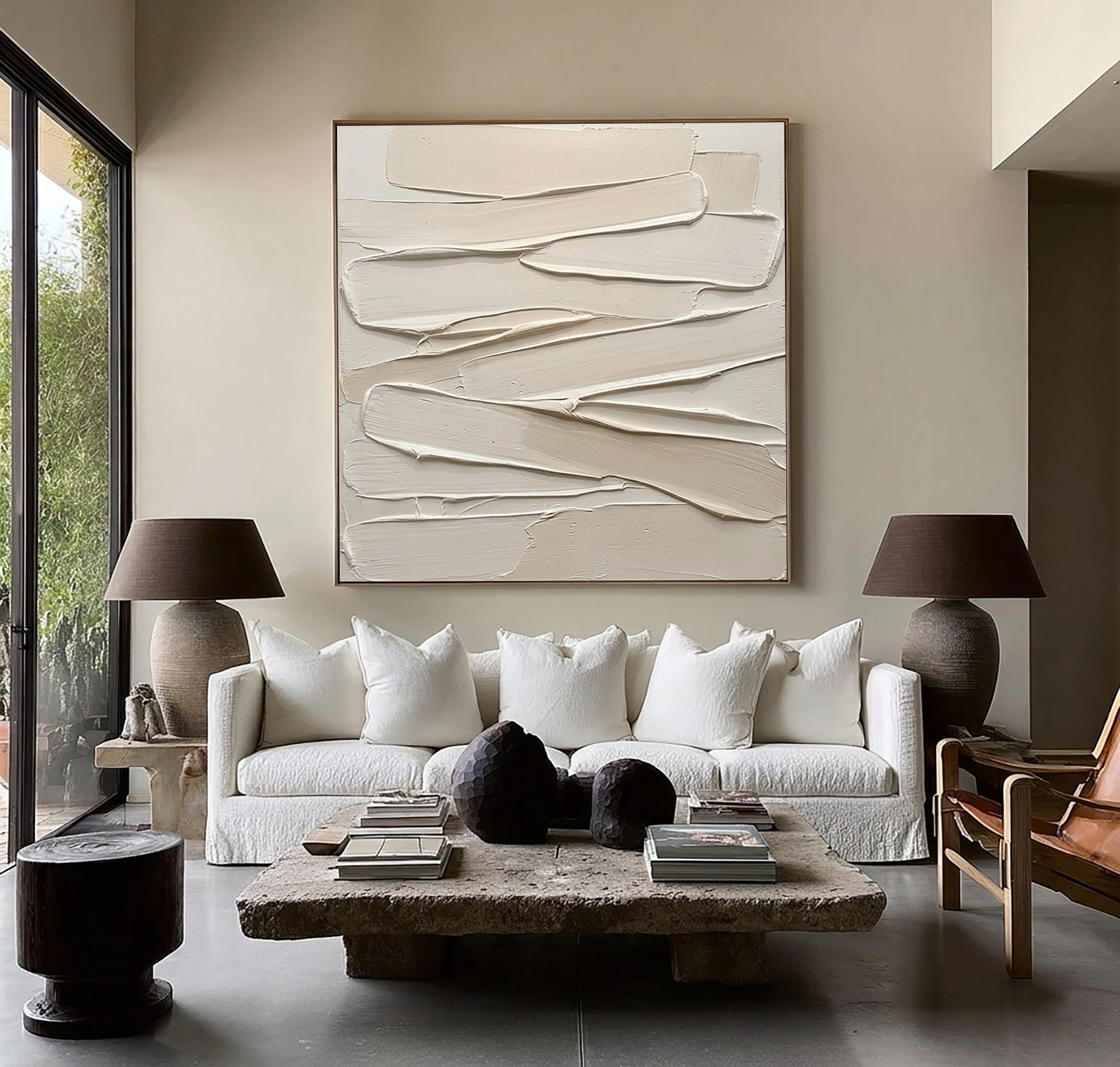 Large Cream Textured Canvas Art Modern Neutral Wall Decor 