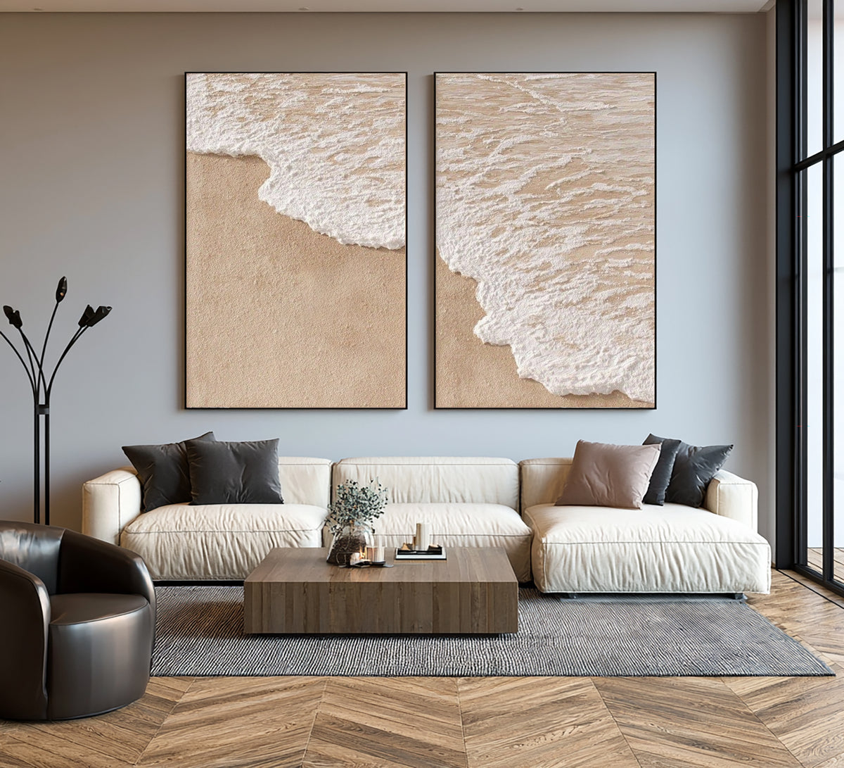 Coastal Forms In Quiet Motion Large Textured Diptych Coastal Wall Art Neutral Abstract Ocean Artwork