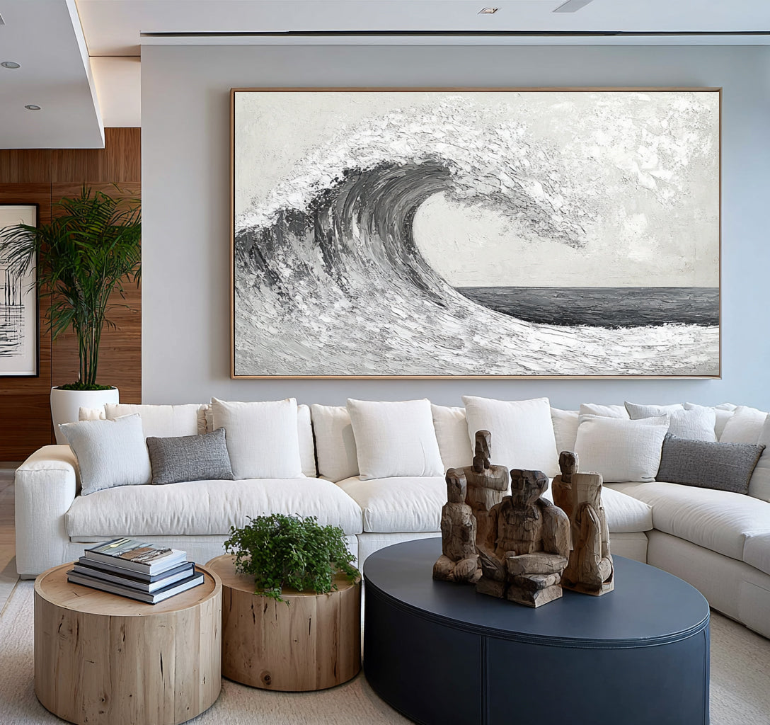 Silent Ocean Wave Hand Painted Seascape Oil Painting Textured Contemporary Ocean Wall Artwork