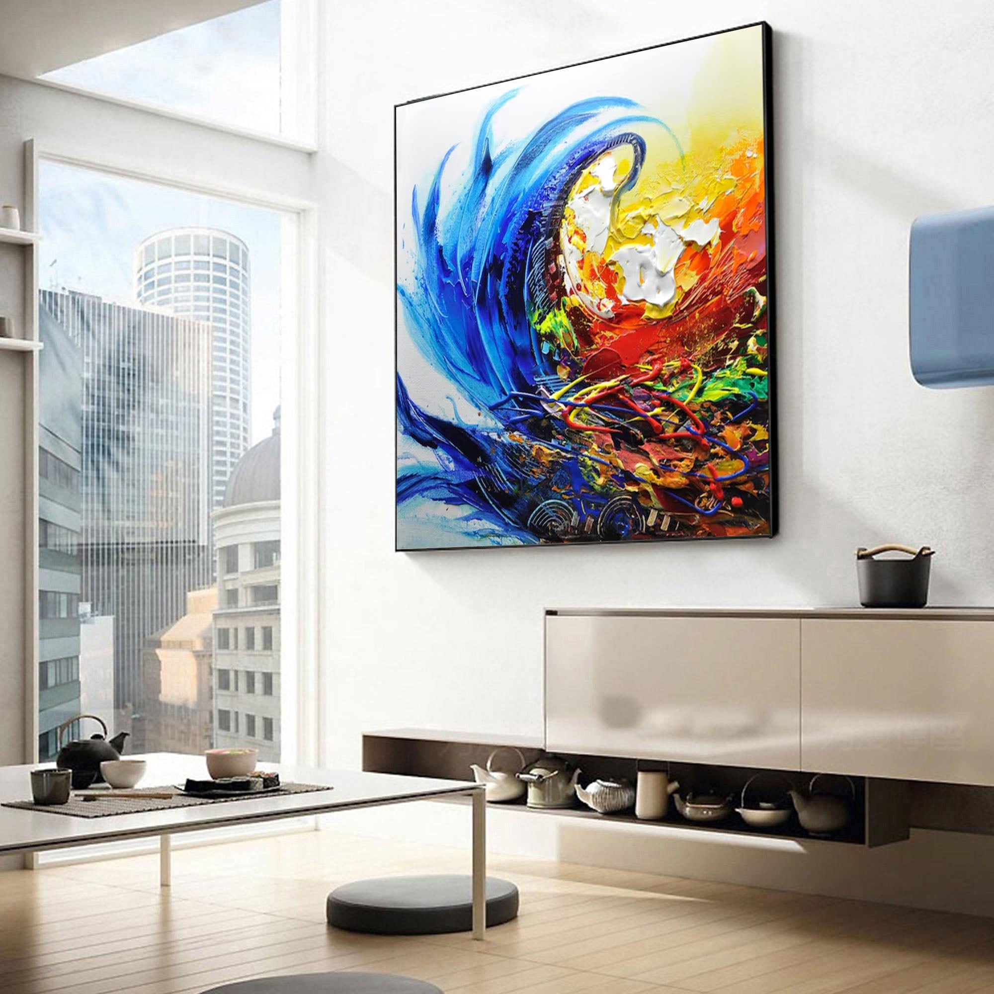 Blue Surge Abstract Expressionist Art on Canvas #AP 036