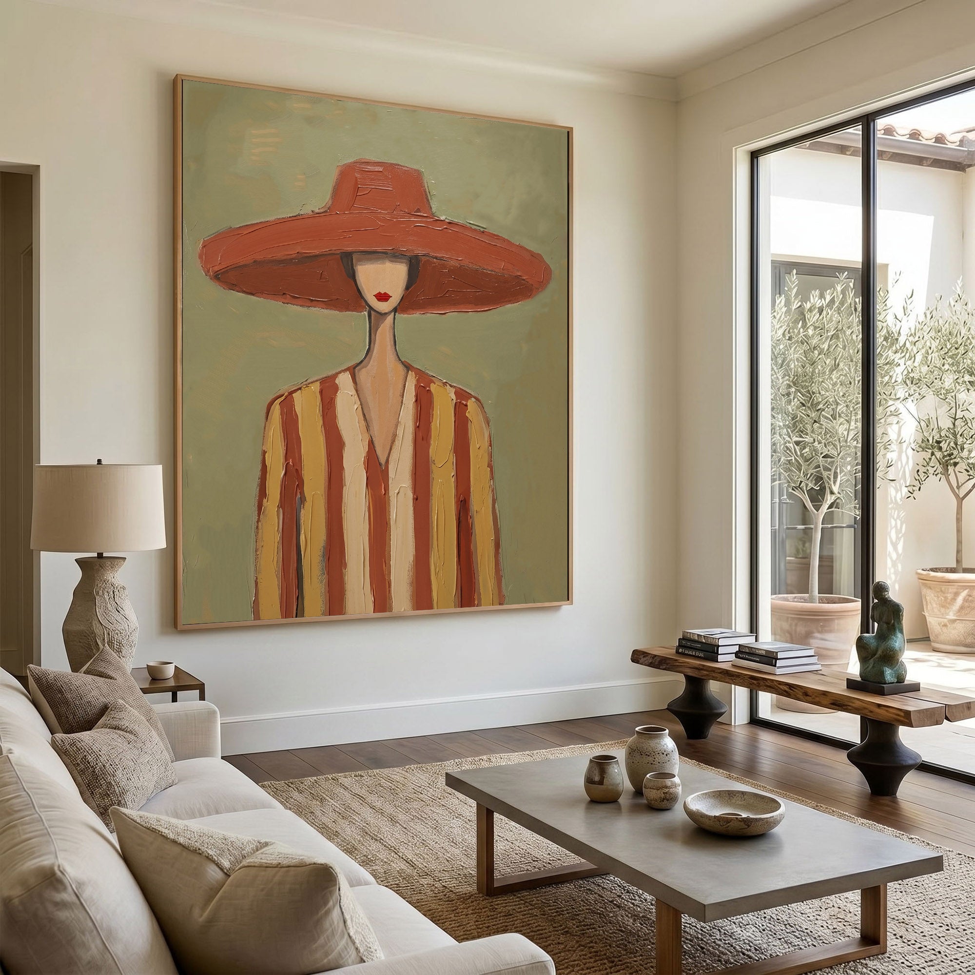 Large Cowboy Woman Wall Art Vintage Americana Western Portrait Oil Painting Modern Rustic Interior Decor