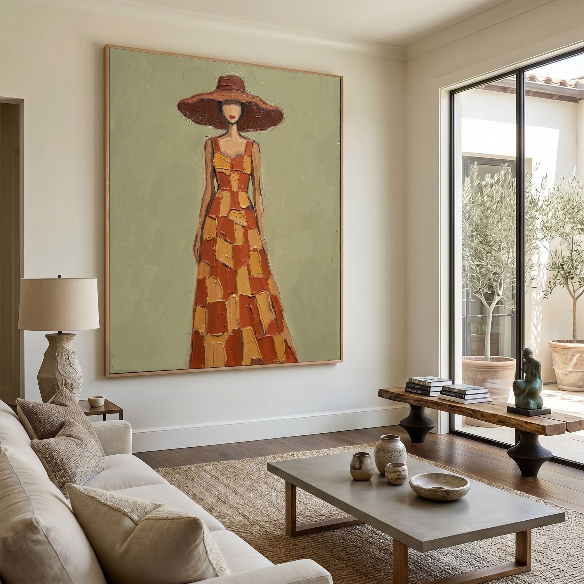 Large Modern Woman Portrait Wall Art Abstract Oil Painting Cowgirl Cowboy Vintage Americana Art Western Ranch Style Decor