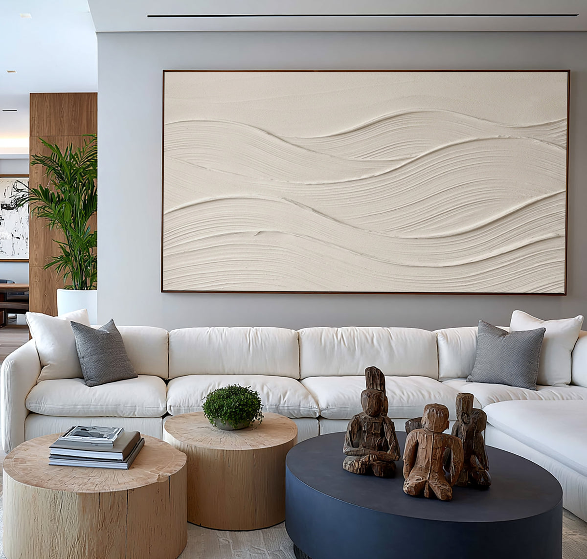 Large Organic Abstract Flowing Lines Wall Art White Textured Oil Painting Minimalist Sculptural Relief Contemporary Neutral Home Decor