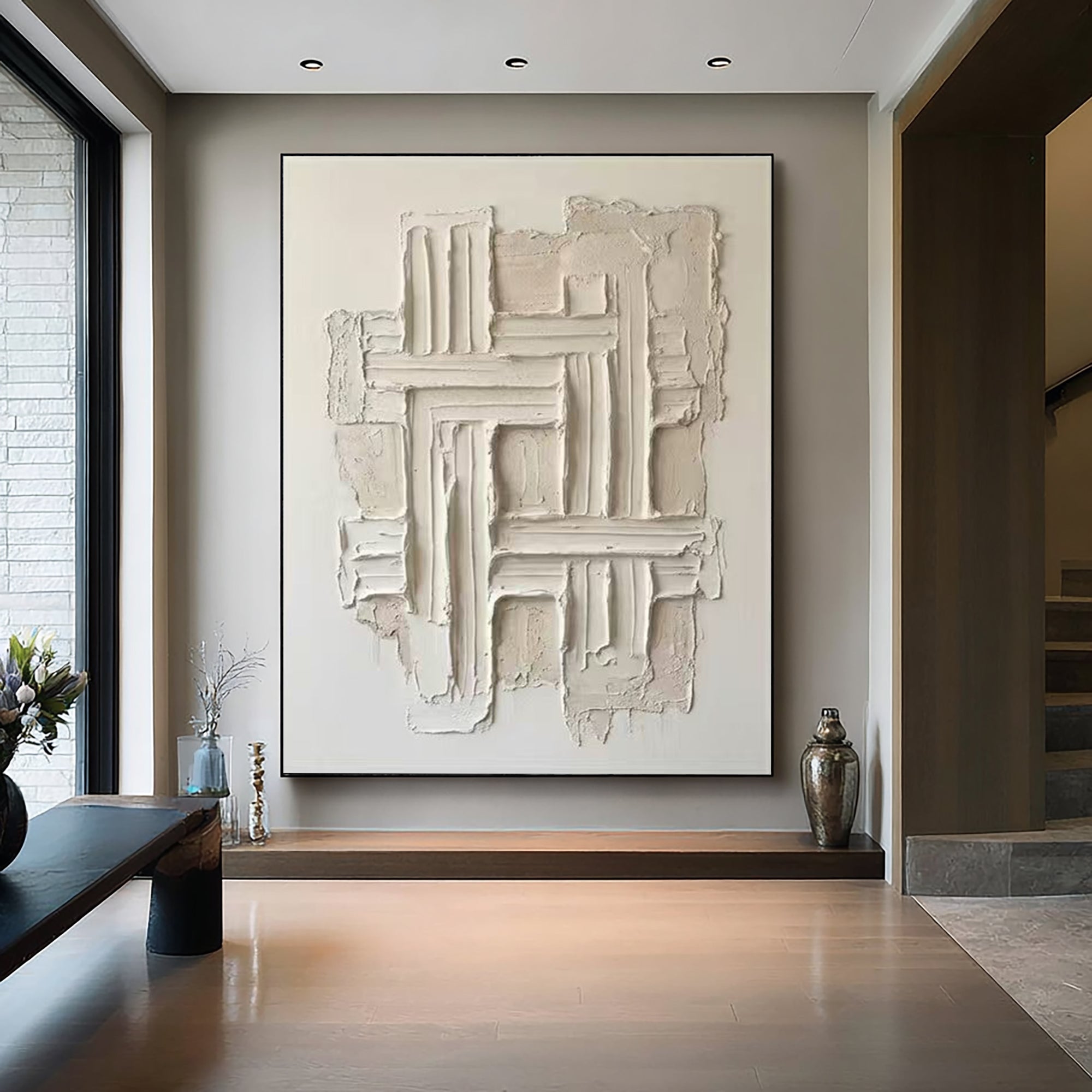 Large Minimalist Oil Painting with Sculptural Texture for Contemporary Wall Decor