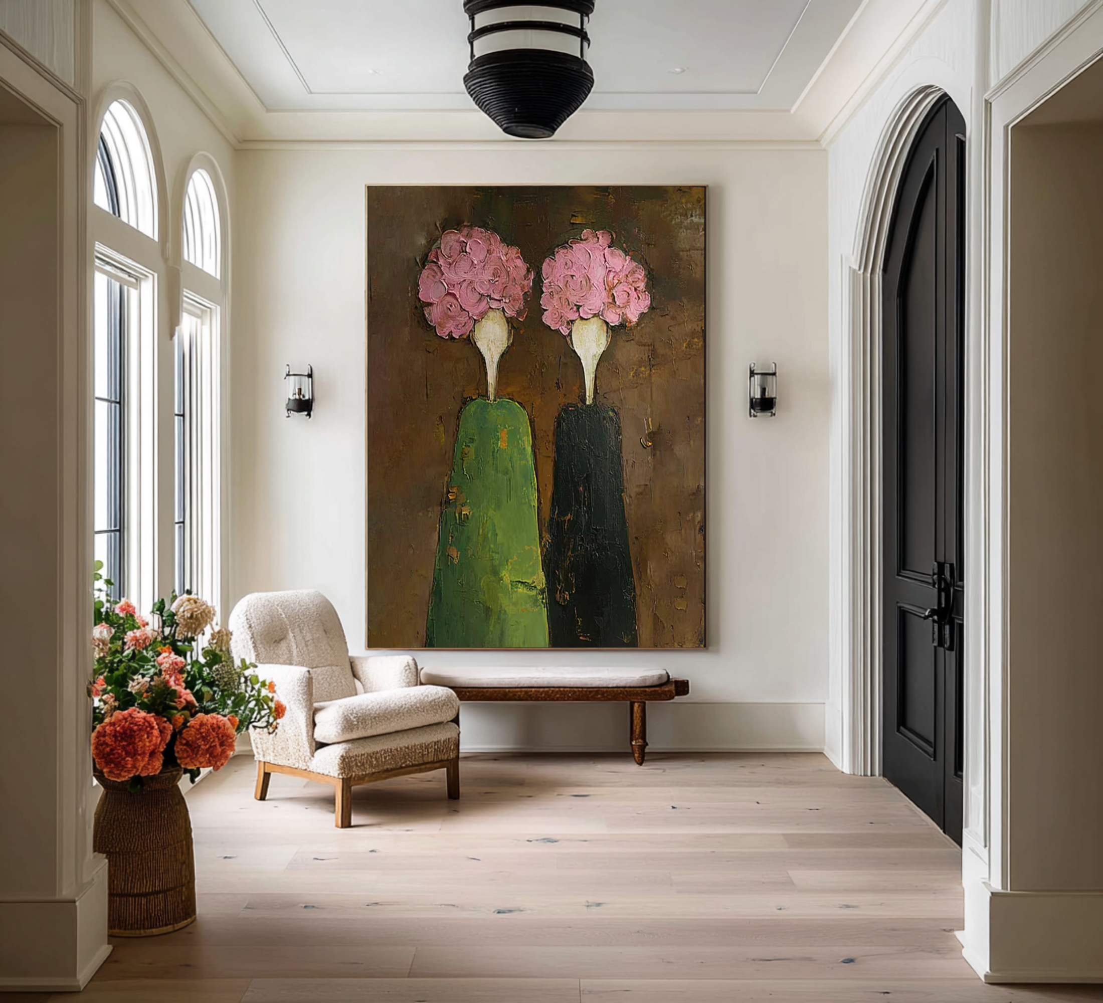 Abstract Figurative Oil Painting with Pink Florals #CZ 049