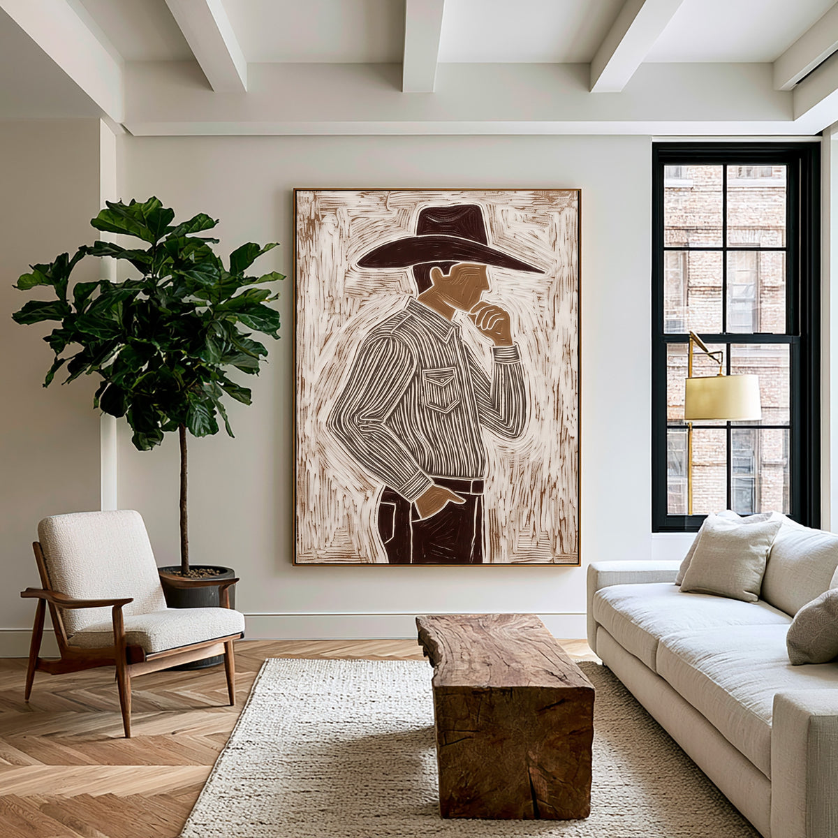 Hand Painted Cowboy Portrait Modern Western Wall Art