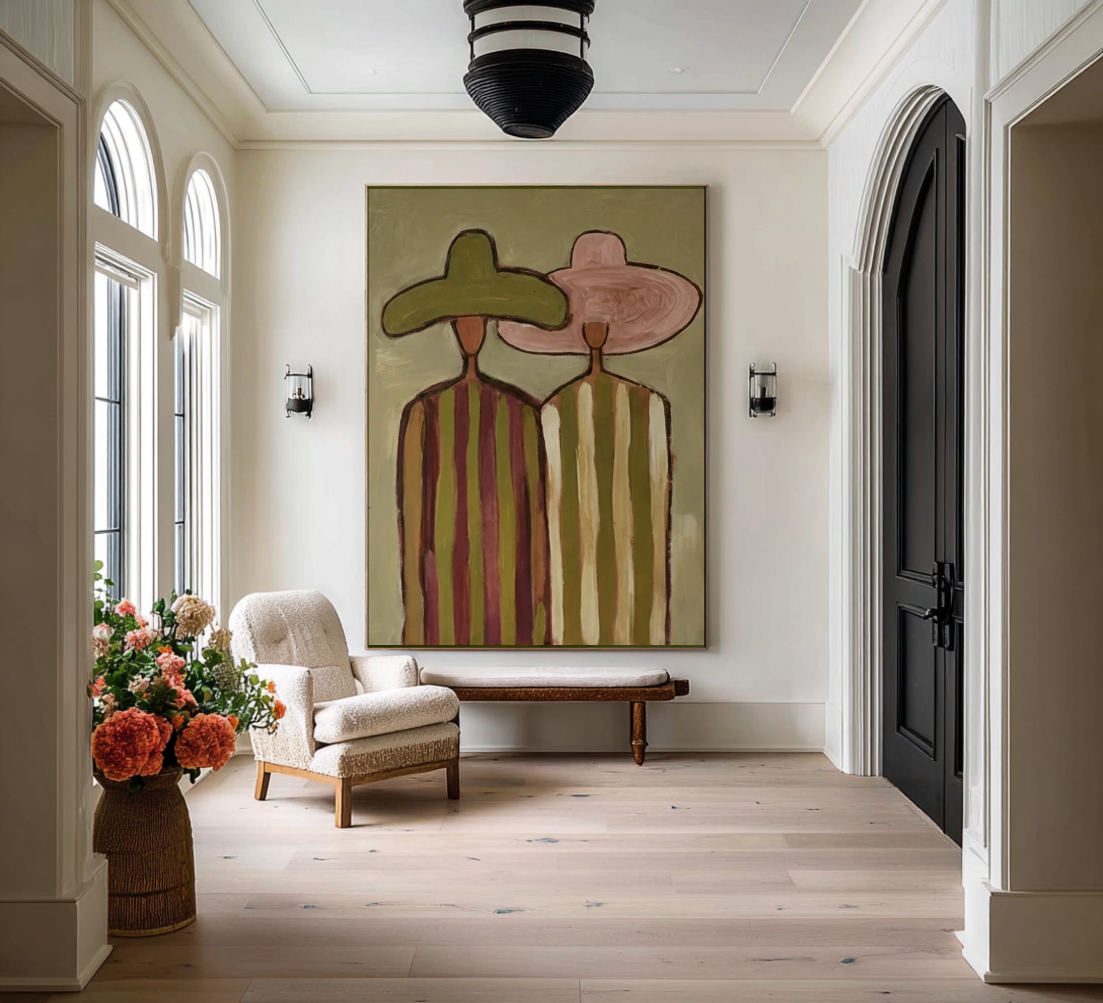 Oversized Minimalist Cowboy Couple Canvas Art Contemporary Neutral Painting