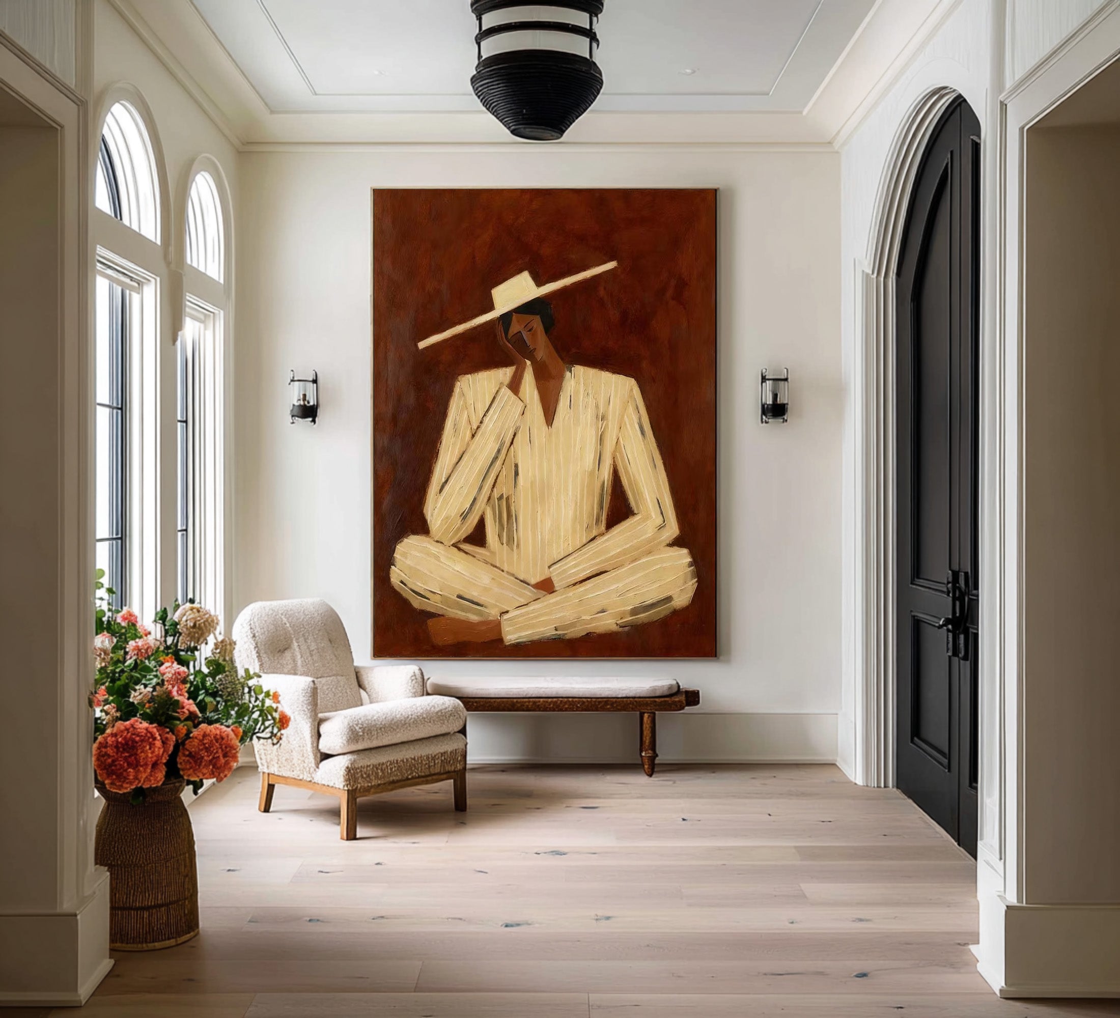Large Abstract Figure Wall Art Contemporary Neutral Portrait Painting
