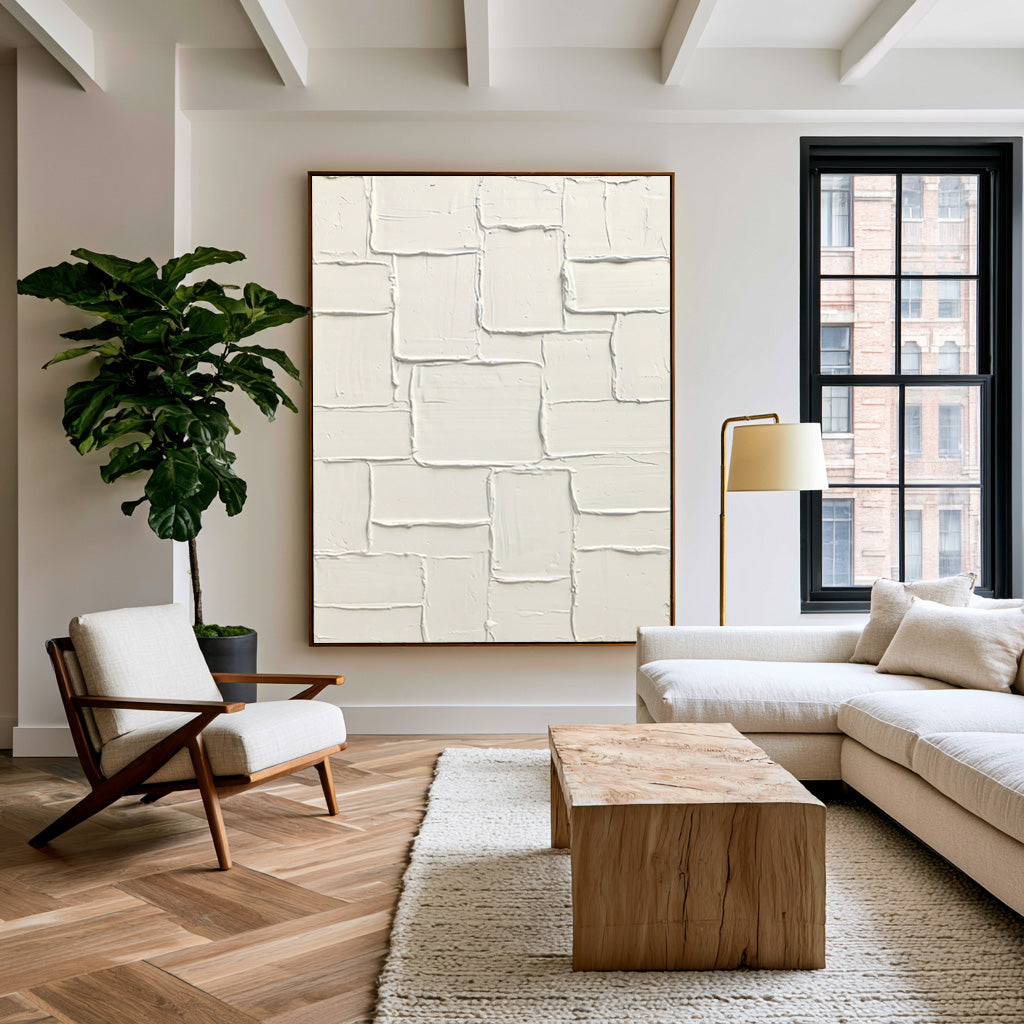 Large White Textured Abstract Wall Art Modern Painting Minimalist Neutral Luxury Home Decor