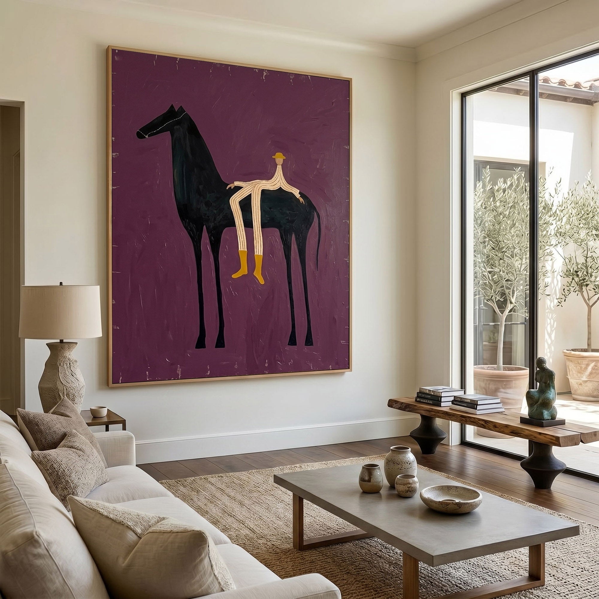 Large Cowboy Horse Wall Art Modern Western Minimalist Canvas Painting