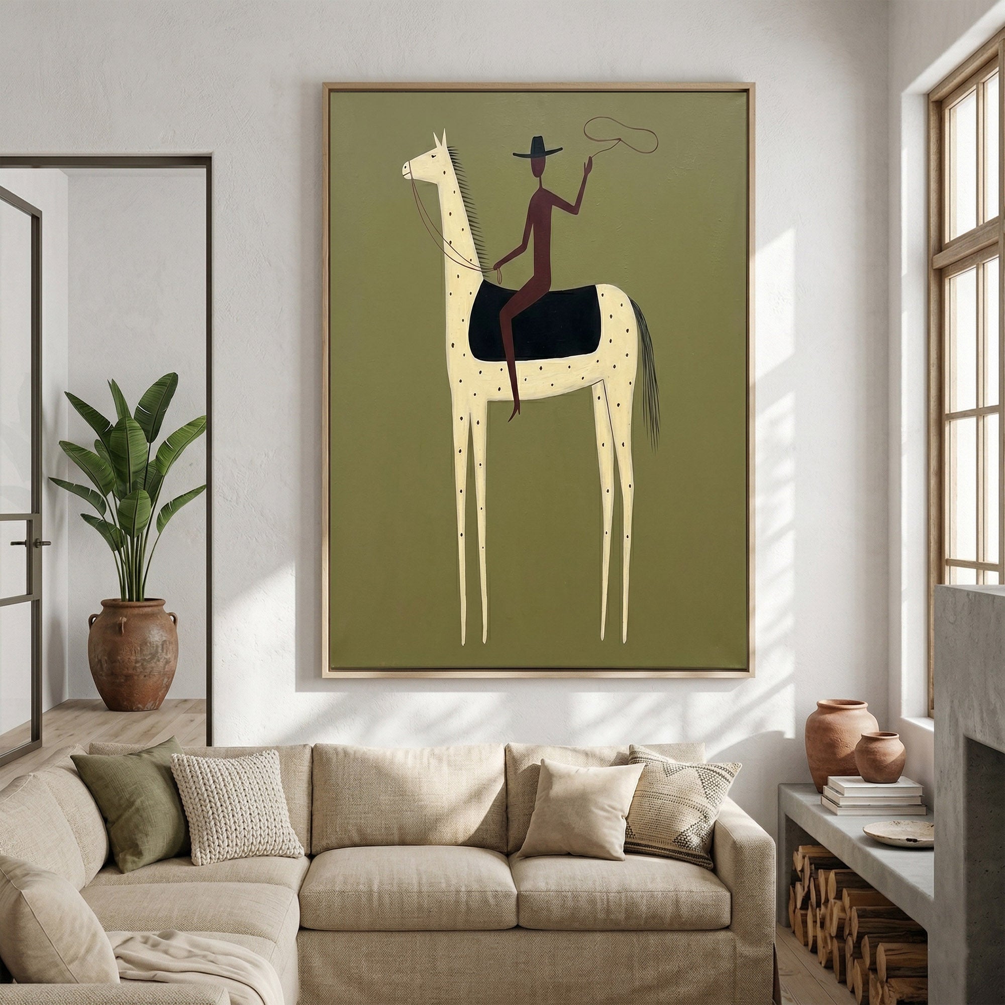 Large Cowboy Horse Wall Art Modern Western Contemporary Canvas Painting