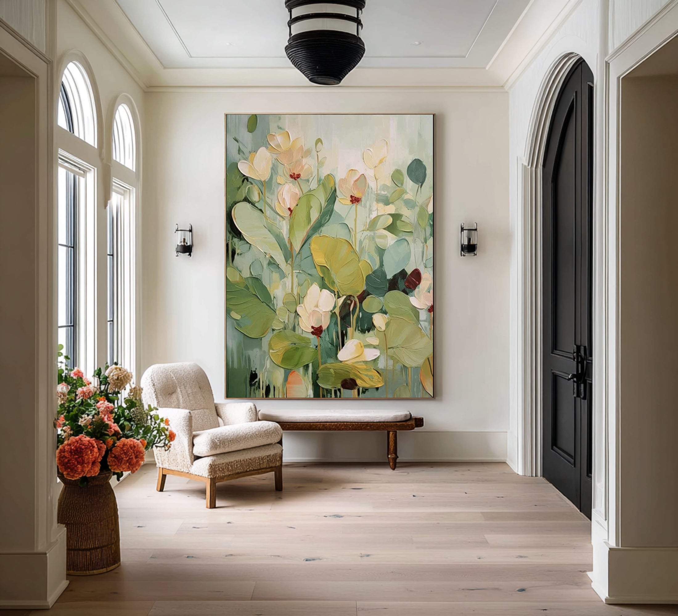 Oversized Green Botanical Canvas Art Contemporary Floral Painting