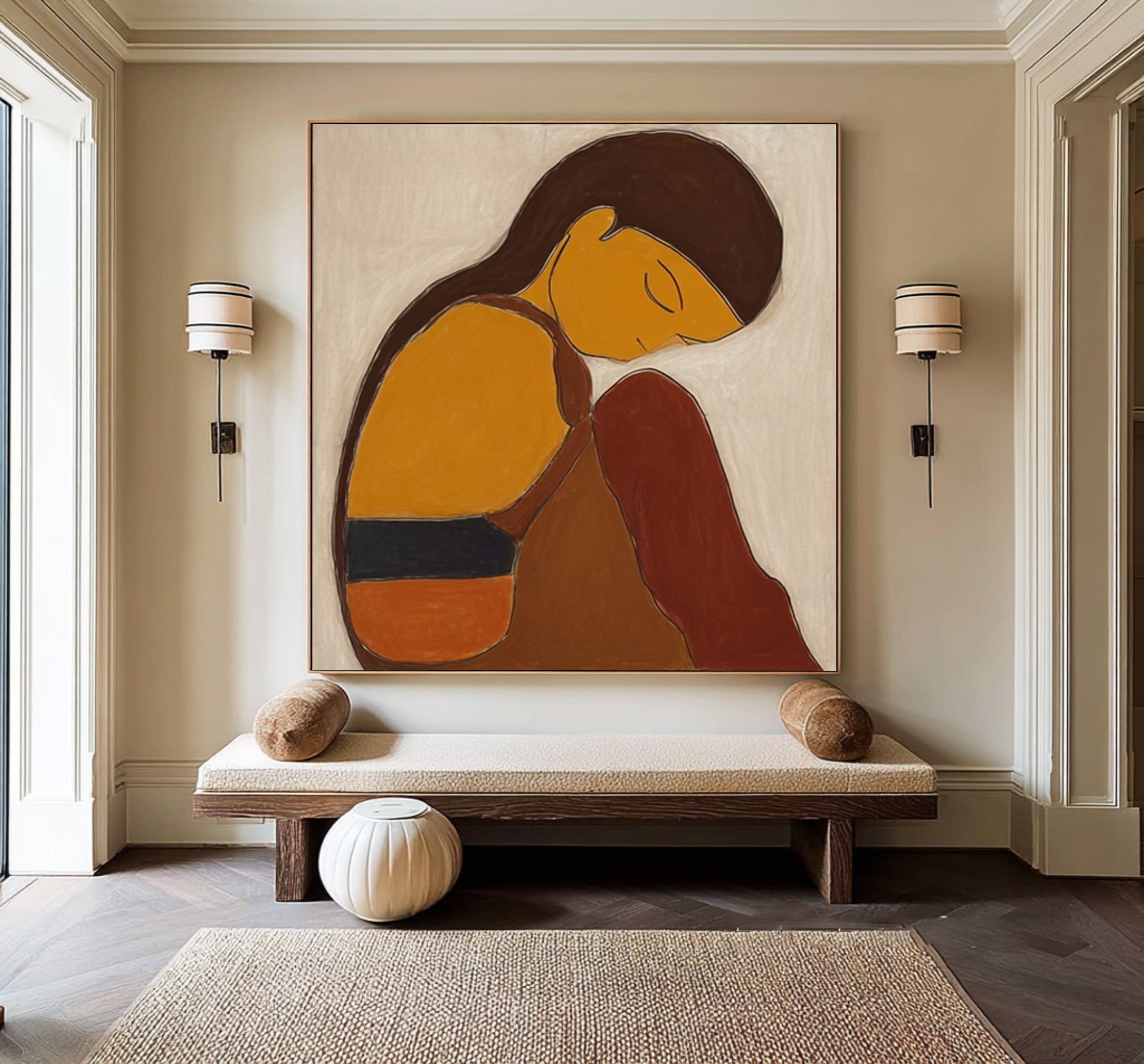 Mid Century Modern Abstract Figure Painting #CZ 030