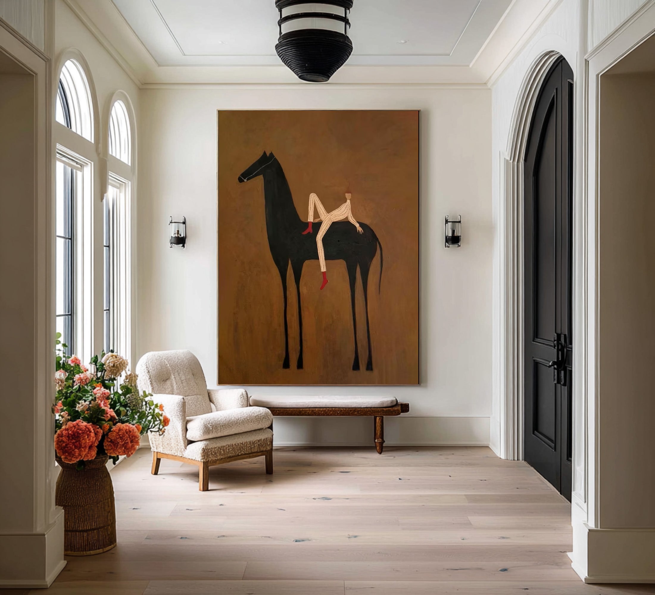 Large Contemporary Horse Rider Wall Art Oversized Equestrian Painting 