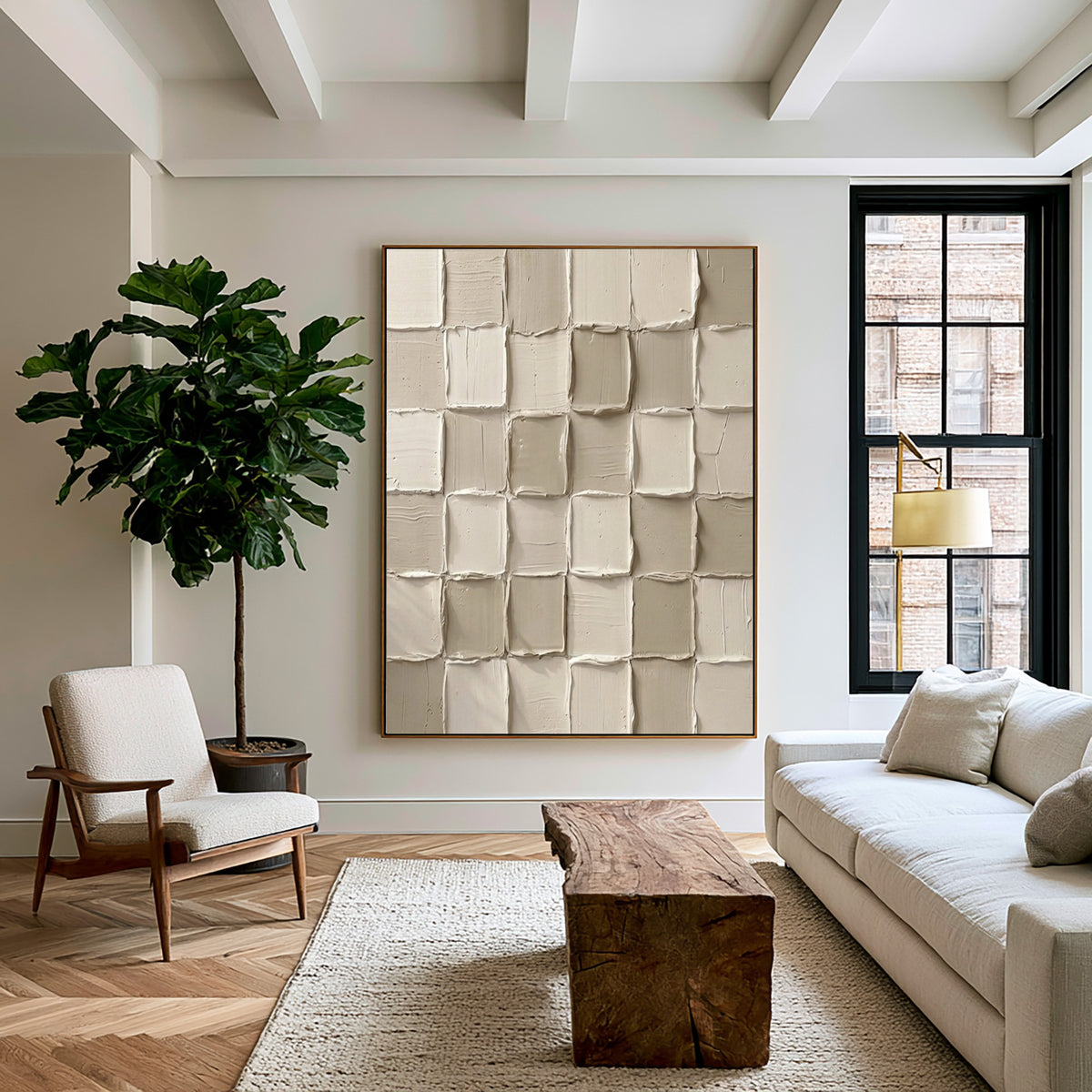 Rhythm Built From Simple Blocks Large Textured White Abstract Wall Art Modern Minimalist Sculptural Relief