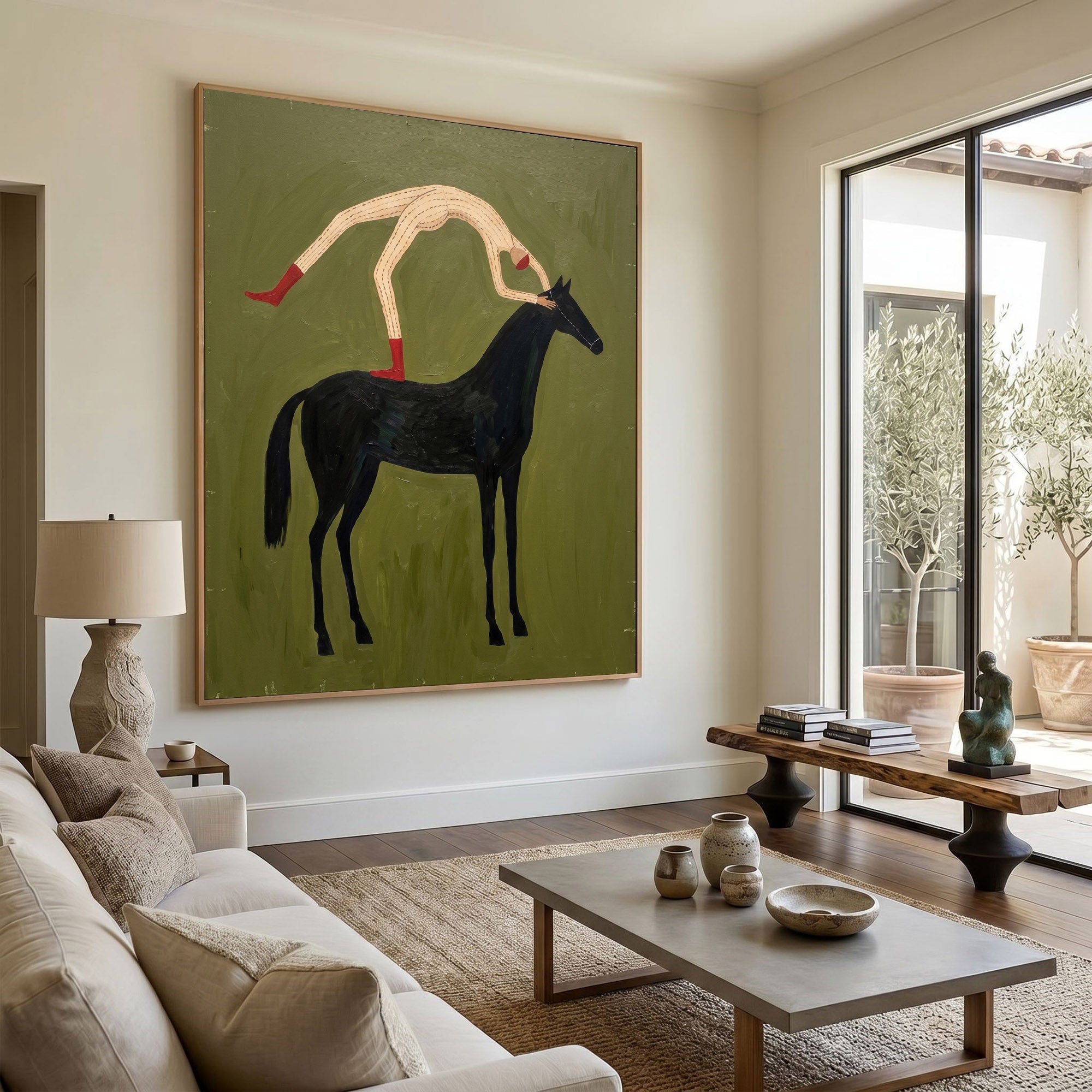 Large Cowboy Horse Wall Art Modern Western Minimalist Canvas Painting