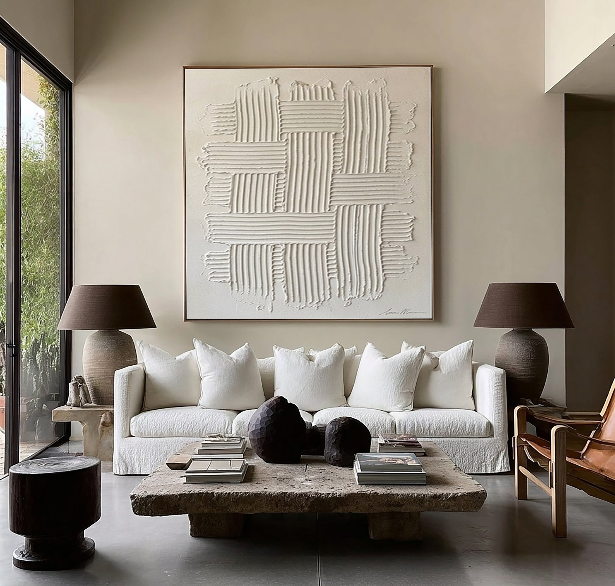 Large Minimalist Texture Wall Art Hand Painted Geometric Canvas 