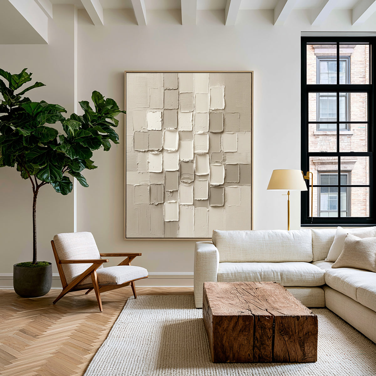 Large Organic Geometric Neutral Texture Wall Art Ivory Beige Abstract Relief Oil Painting Minimalist Sculptural Modern Home Decor